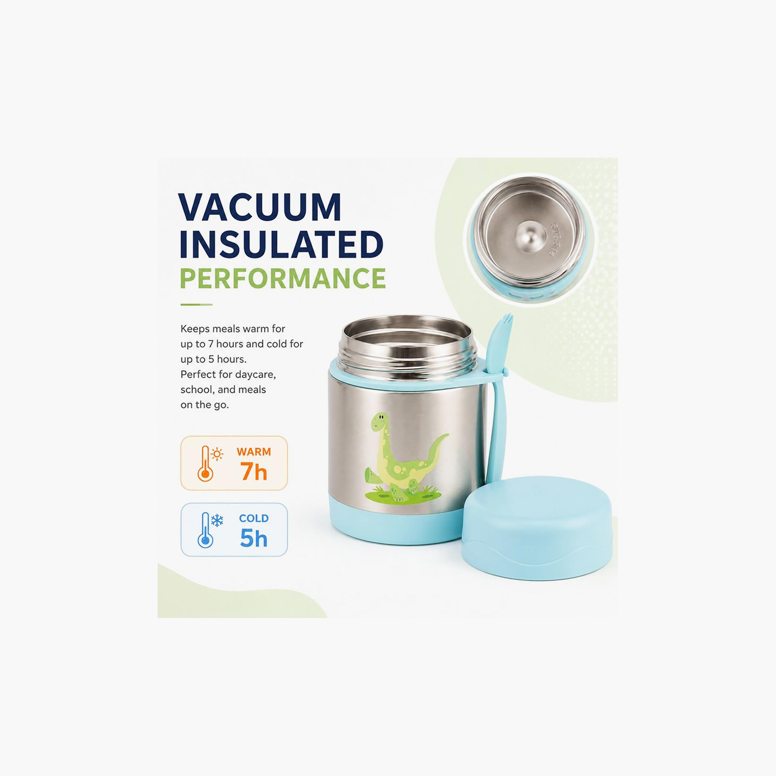 Bonbon Dinosaur Insulated SS Food Jar for Boys with Spork - 300 ml-school-lunchessentials-lunchboxes-image-2