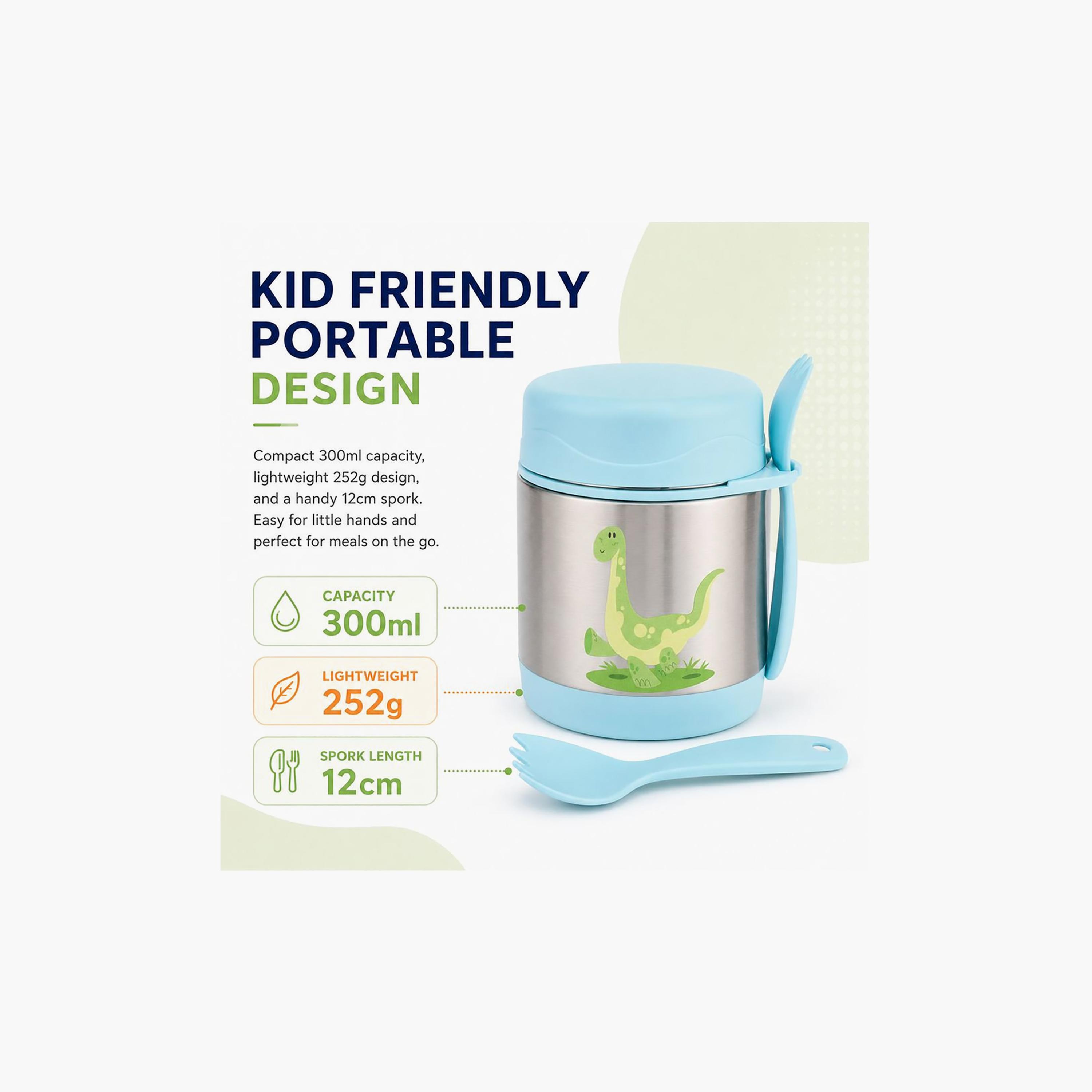 Bonbon Dinosaur Insulated SS Food Jar for Boys with Spork - 300 ml-school-lunchessentials-lunchboxes-image-3