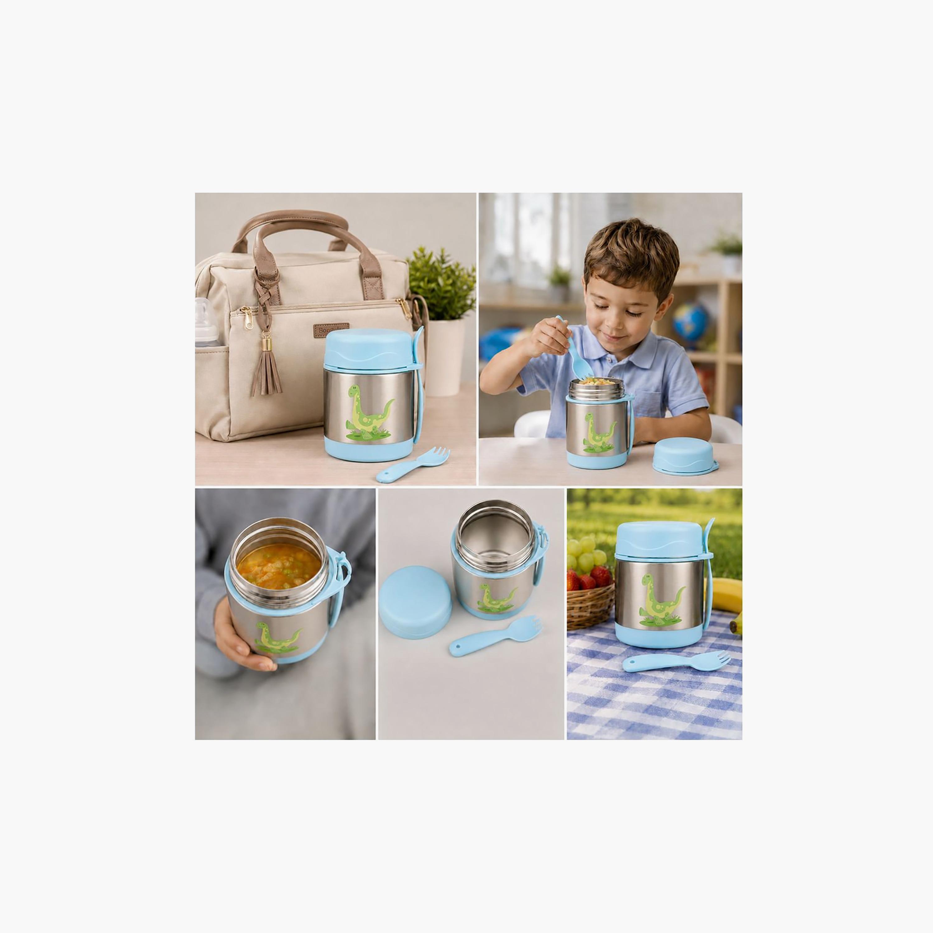 Bonbon Dinosaur Insulated SS Food Jar for Boys with Spork - 300 ml-school-lunchessentials-lunchboxes-image-4