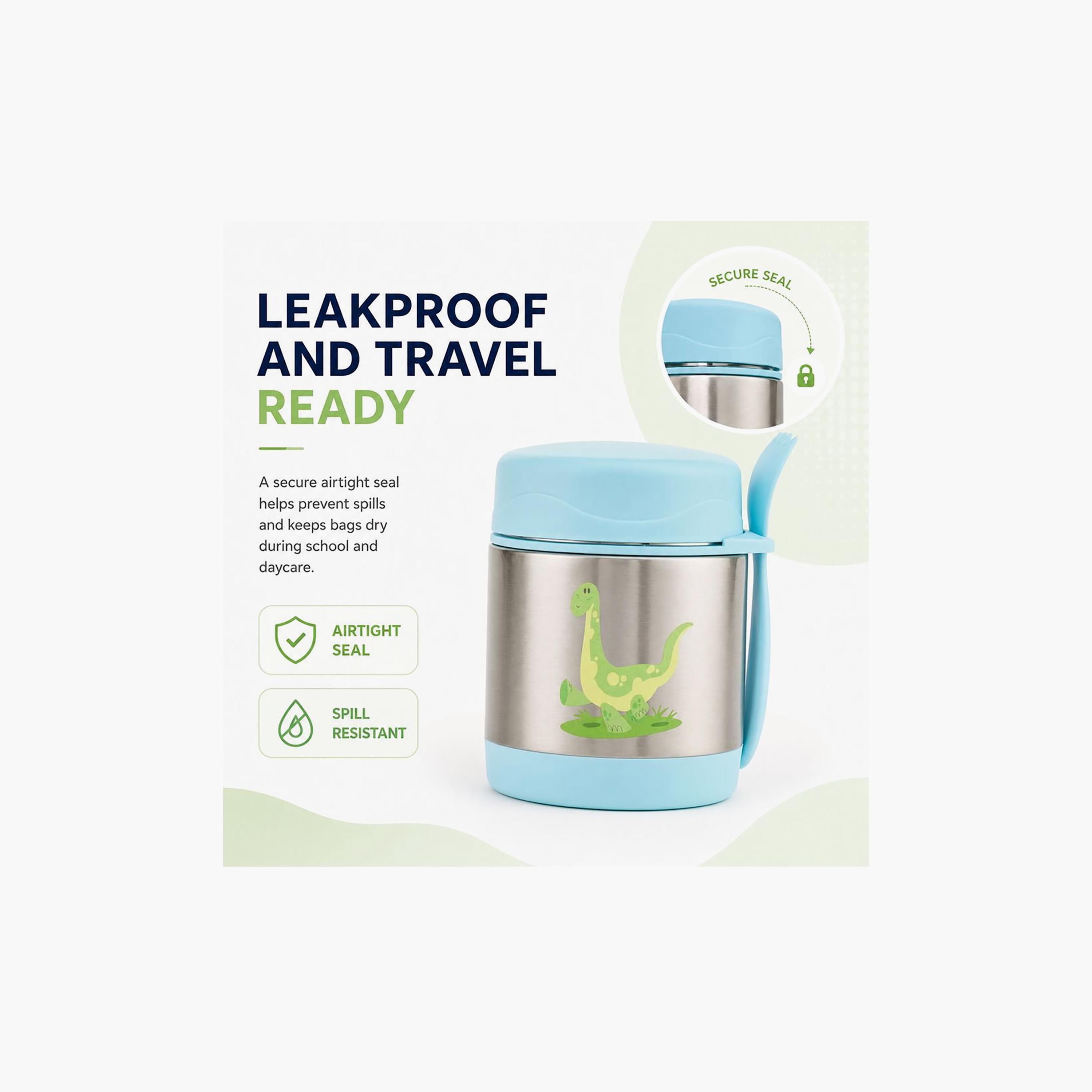 Bonbon Dinosaur Insulated SS Food Jar for Boys with Spork - 300 ml-school-lunchessentials-lunchboxes-image-6