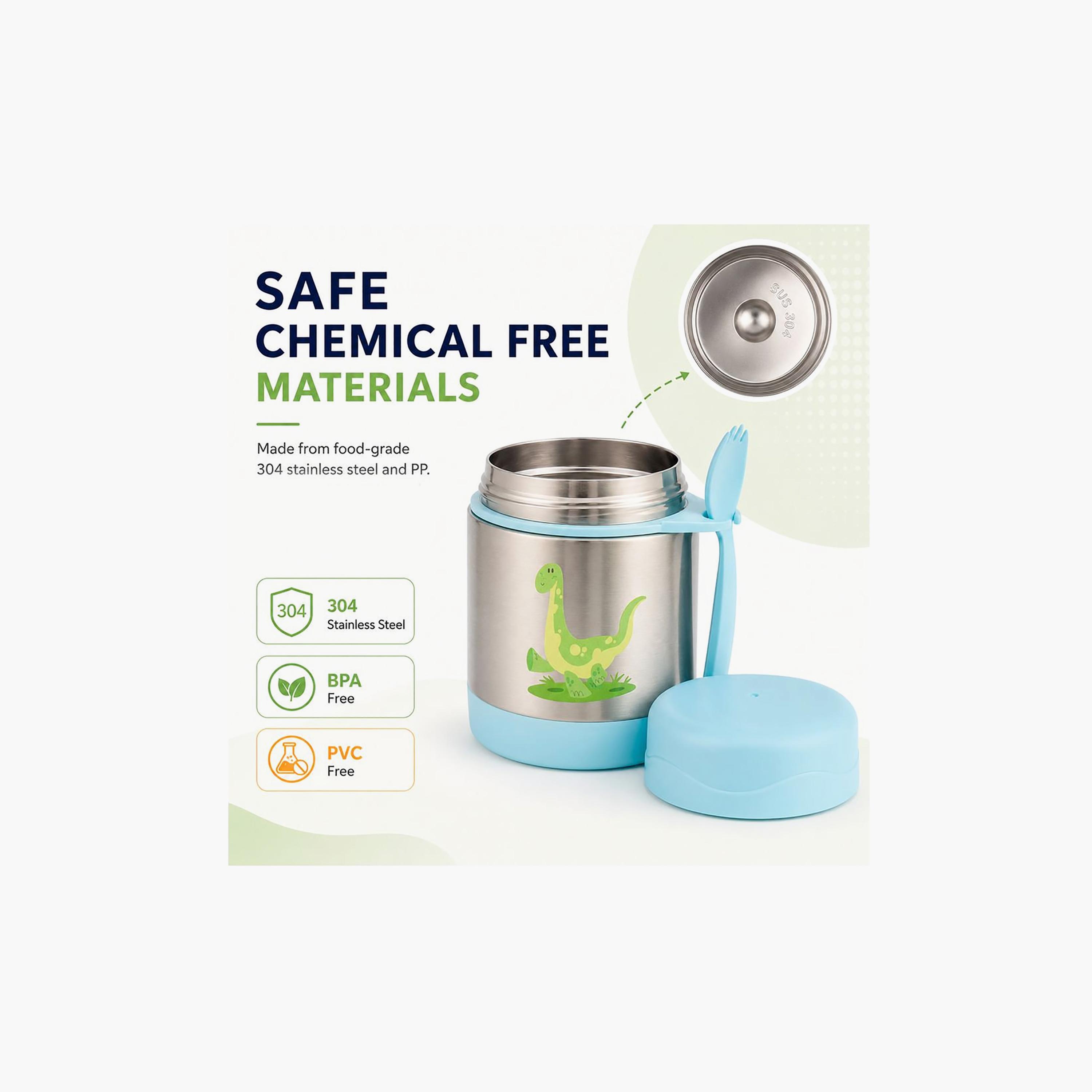 Bonbon Dinosaur Insulated SS Food Jar for Boys with Spork - 300 ml-school-lunchessentials-lunchboxes-image-8
