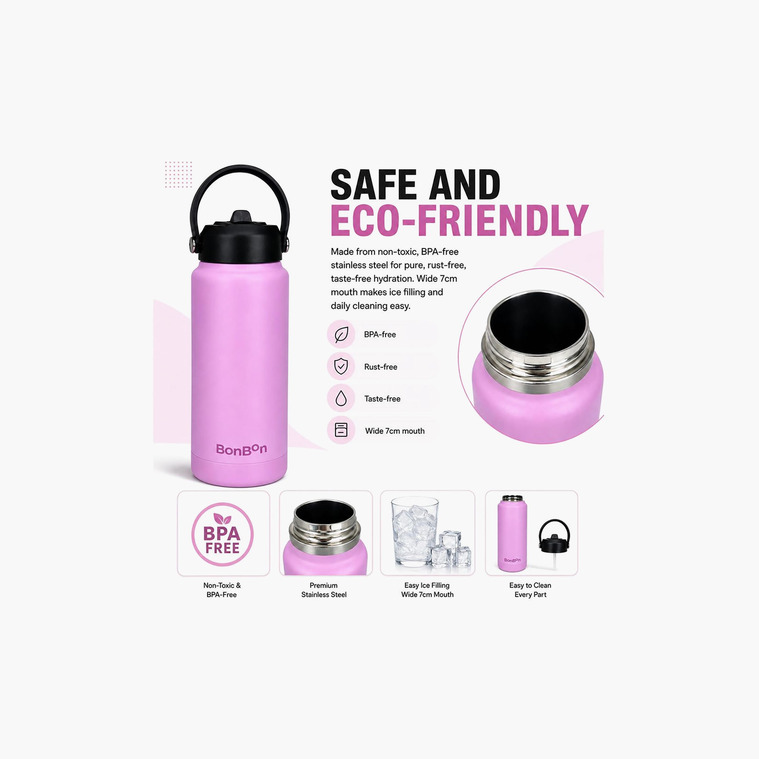 Stainless Steel Water Bottle with Straw Lid Spout & Carry Handle - 750 ml-school-waterbottles-image-2