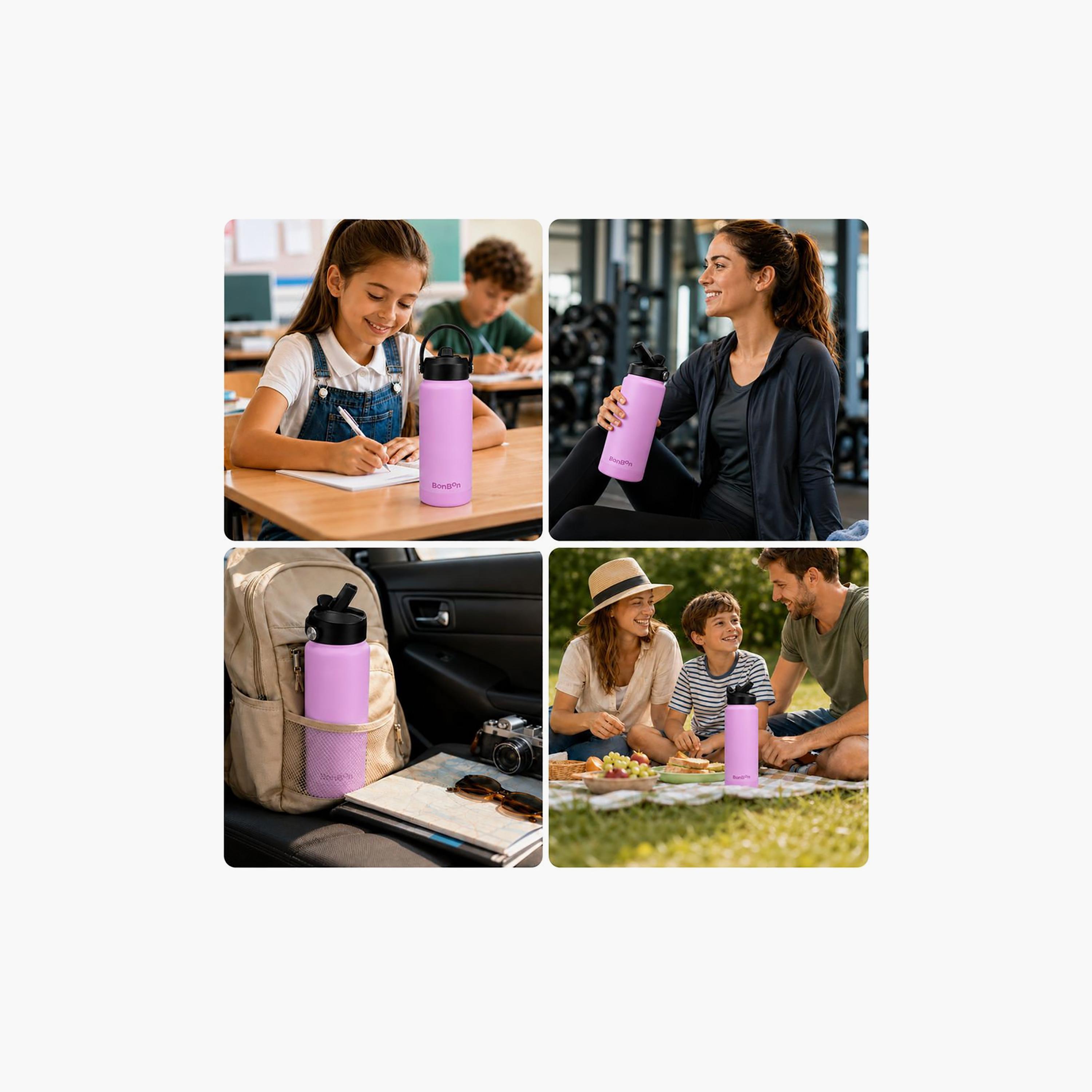 Stainless Steel Water Bottle with Straw Lid Spout & Carry Handle - 750 ml-school-waterbottles-image-8