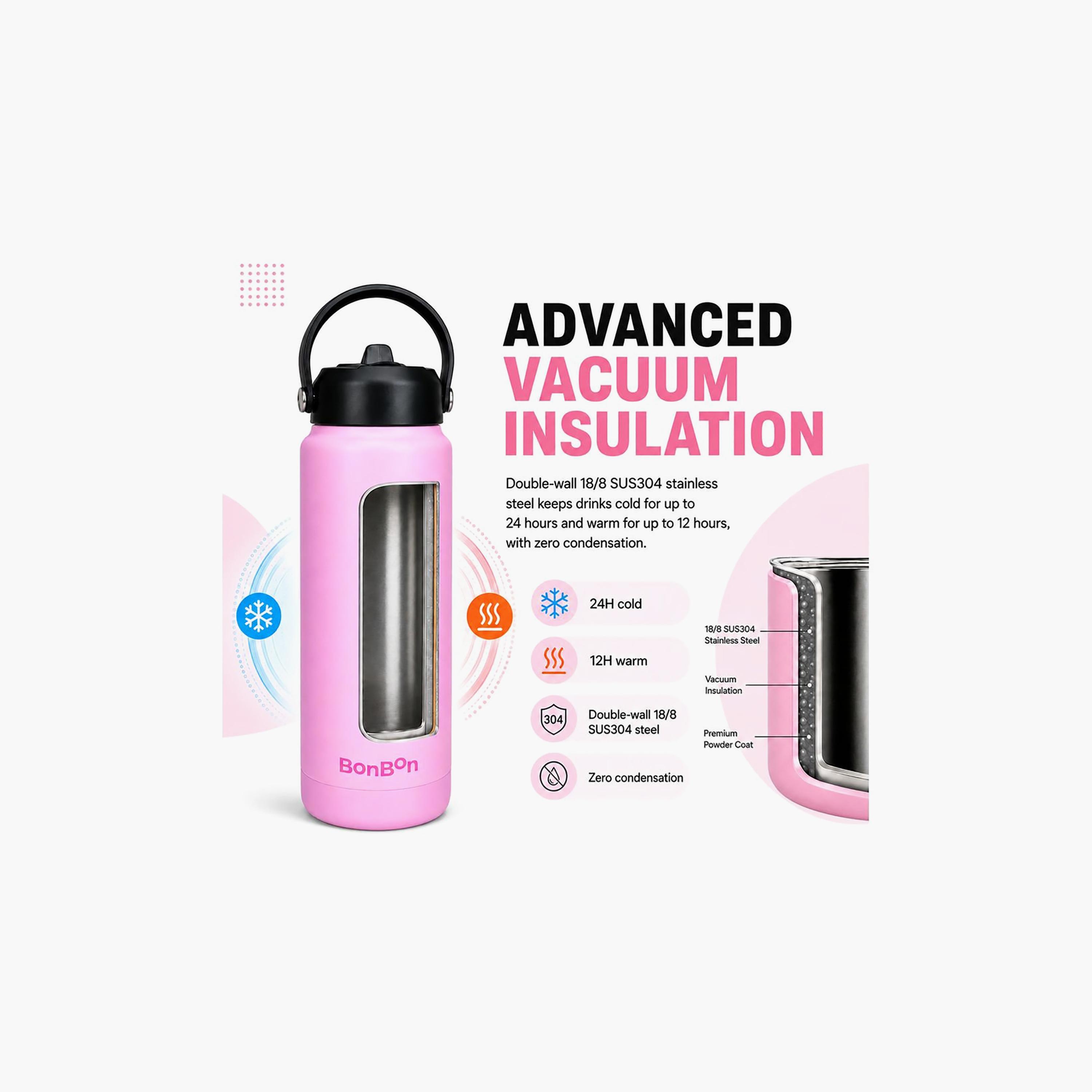 Stainless Steel Water Bottle with Straw Lid Spout & Carry Handle - 750 ml-school-waterbottles-image-9