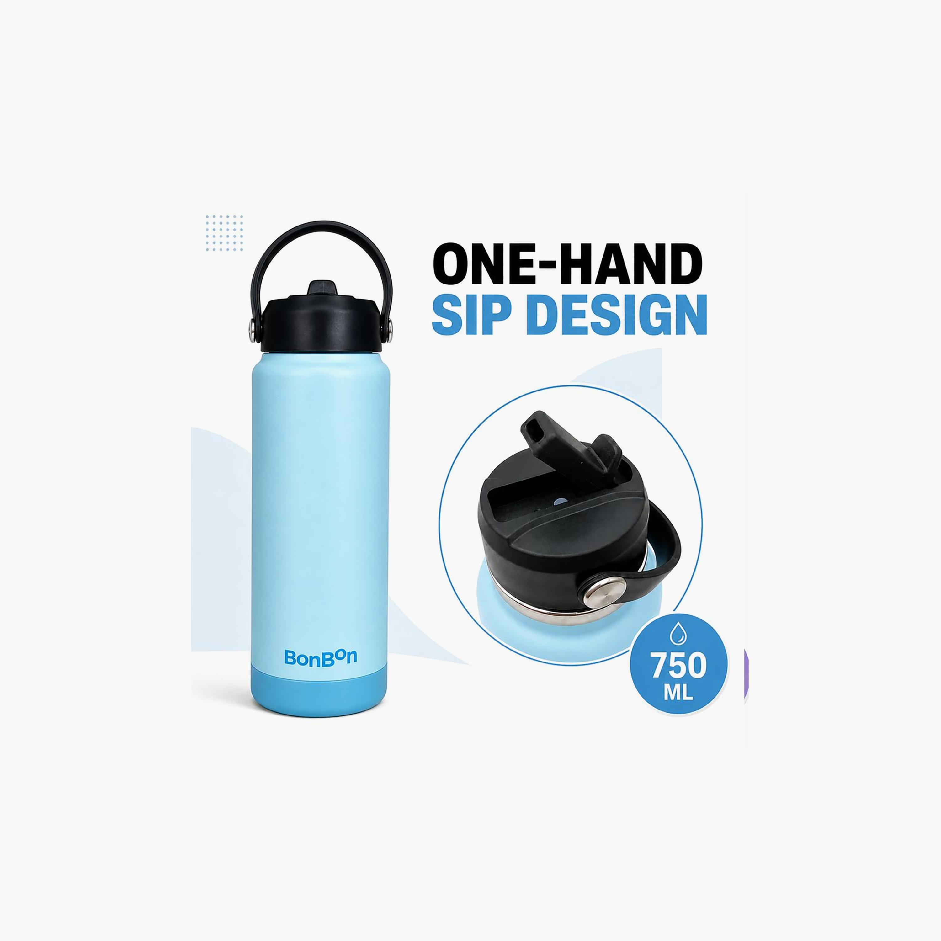 Stainless Steel Water Bottle with Straw Lid Spout & Carry Handle - 750 ml-school-waterbottles-image-2