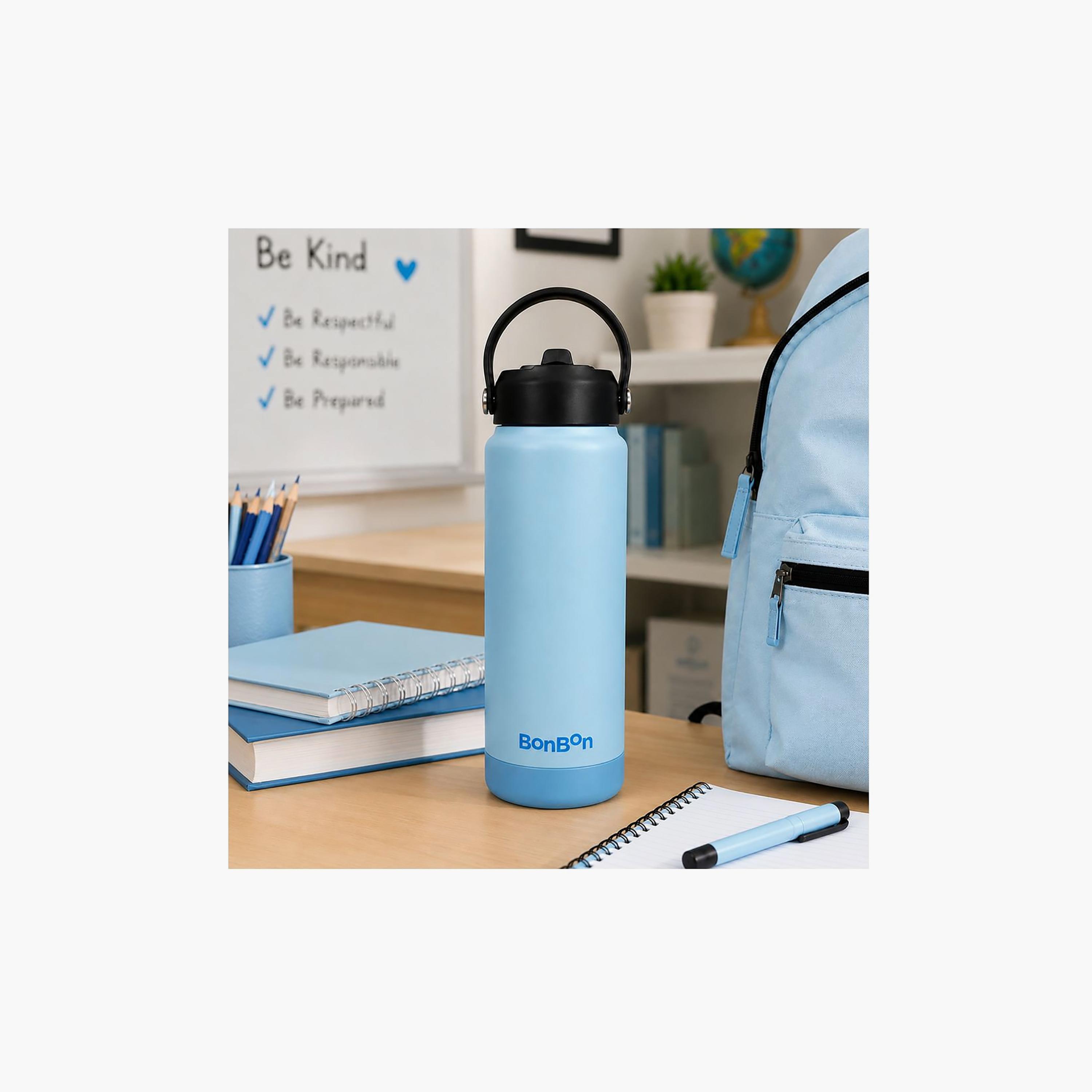 Stainless Steel Water Bottle with Straw Lid Spout & Carry Handle - 750 ml-school-waterbottles-image-3