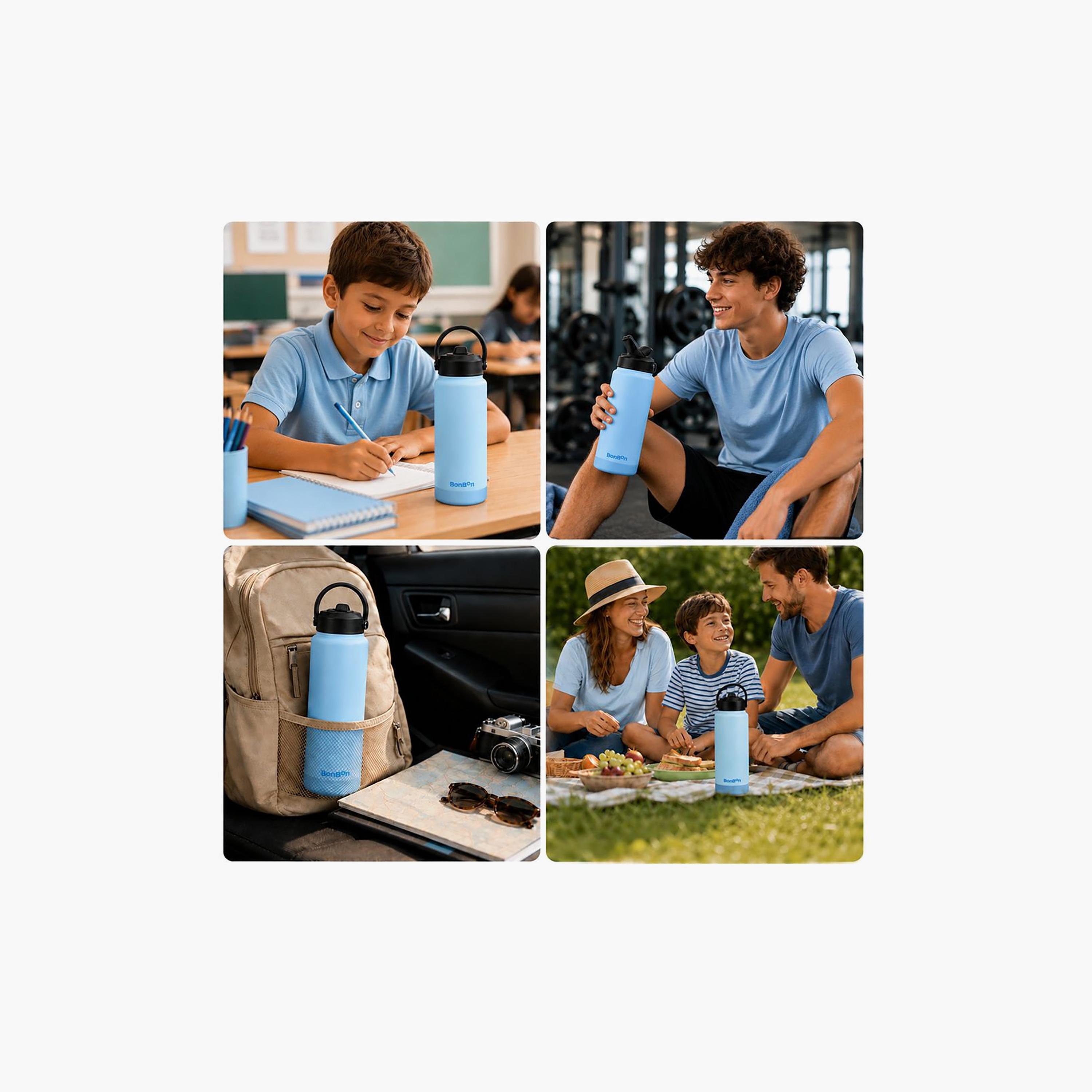 Stainless Steel Water Bottle with Straw Lid Spout & Carry Handle - 750 ml-school-waterbottles-image-7