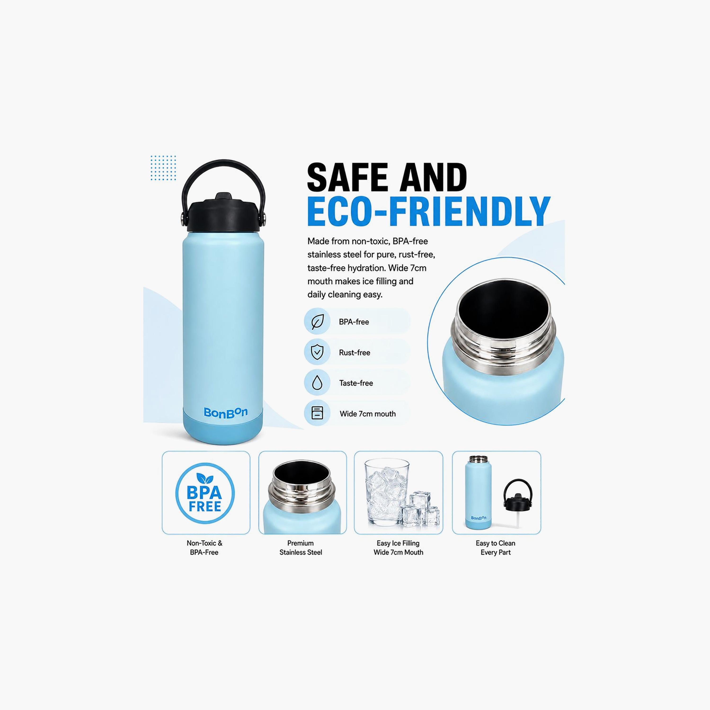 Stainless Steel Water Bottle with Straw Lid Spout & Carry Handle - 750 ml-school-waterbottles-image-9