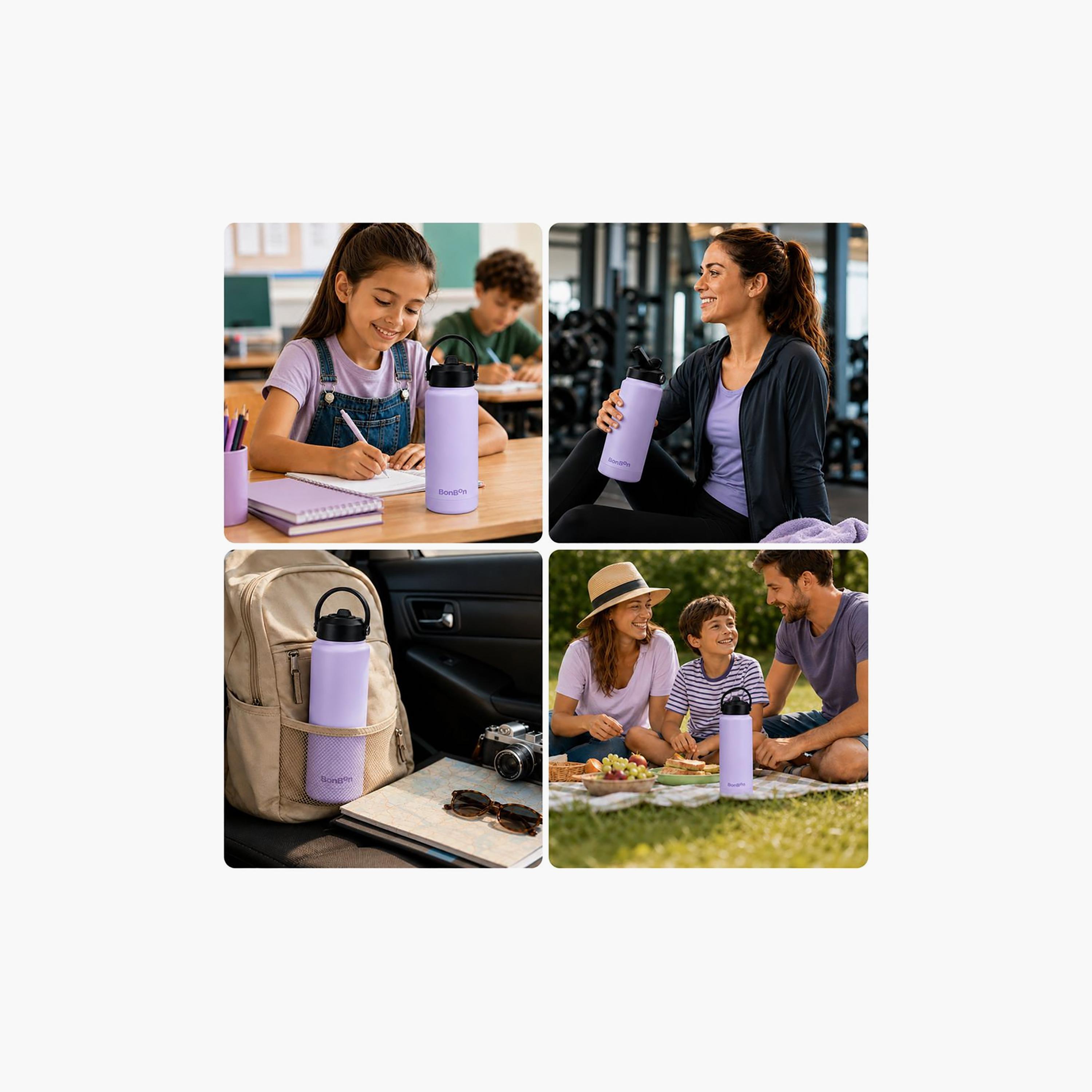 Stainless Steel Water Bottle with Straw Lid Spout & Carry Handle - 750 ml-school-waterbottles-image-5