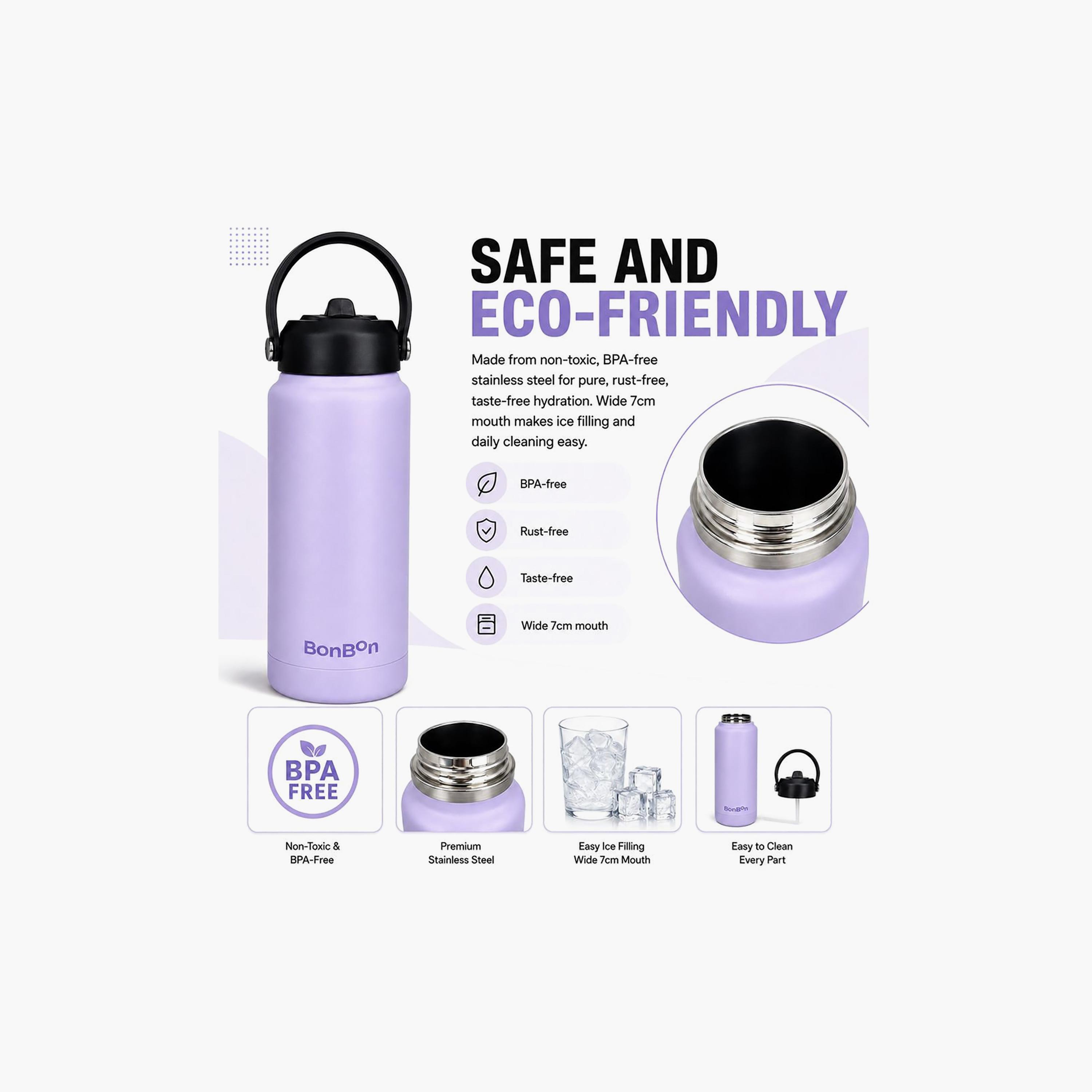 Stainless Steel Water Bottle with Straw Lid Spout & Carry Handle - 750 ml-school-waterbottles-image-8
