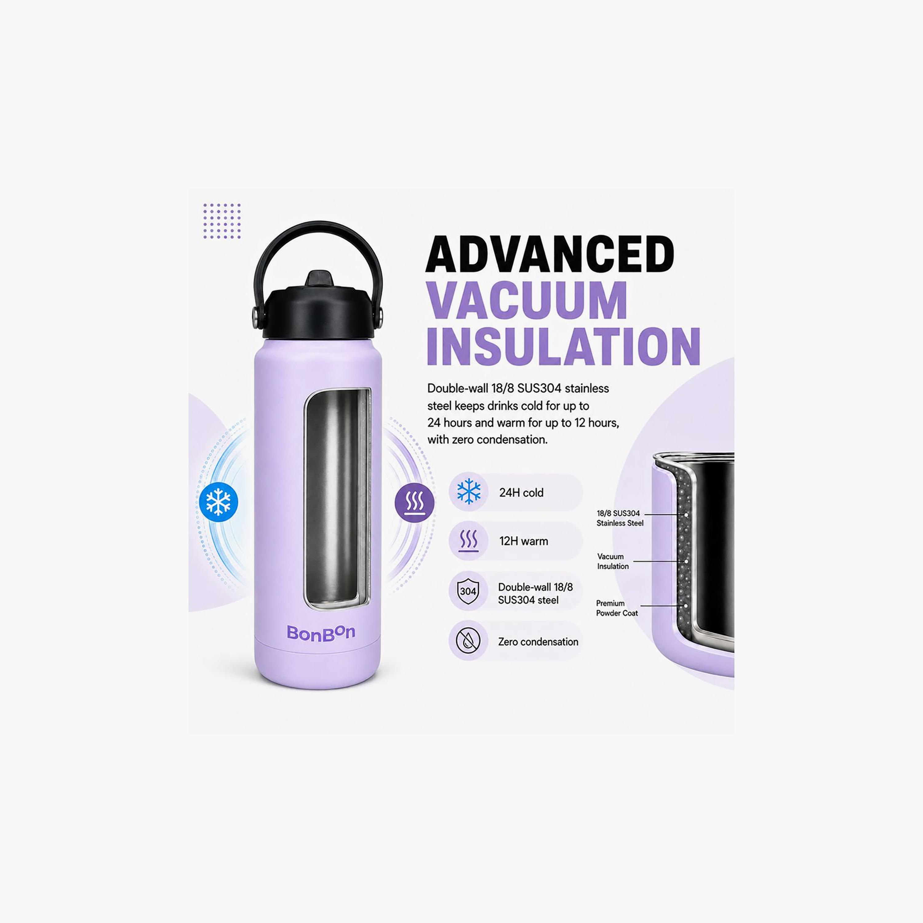 Stainless Steel Water Bottle with Straw Lid Spout & Carry Handle - 750 ml-school-waterbottles-image-9