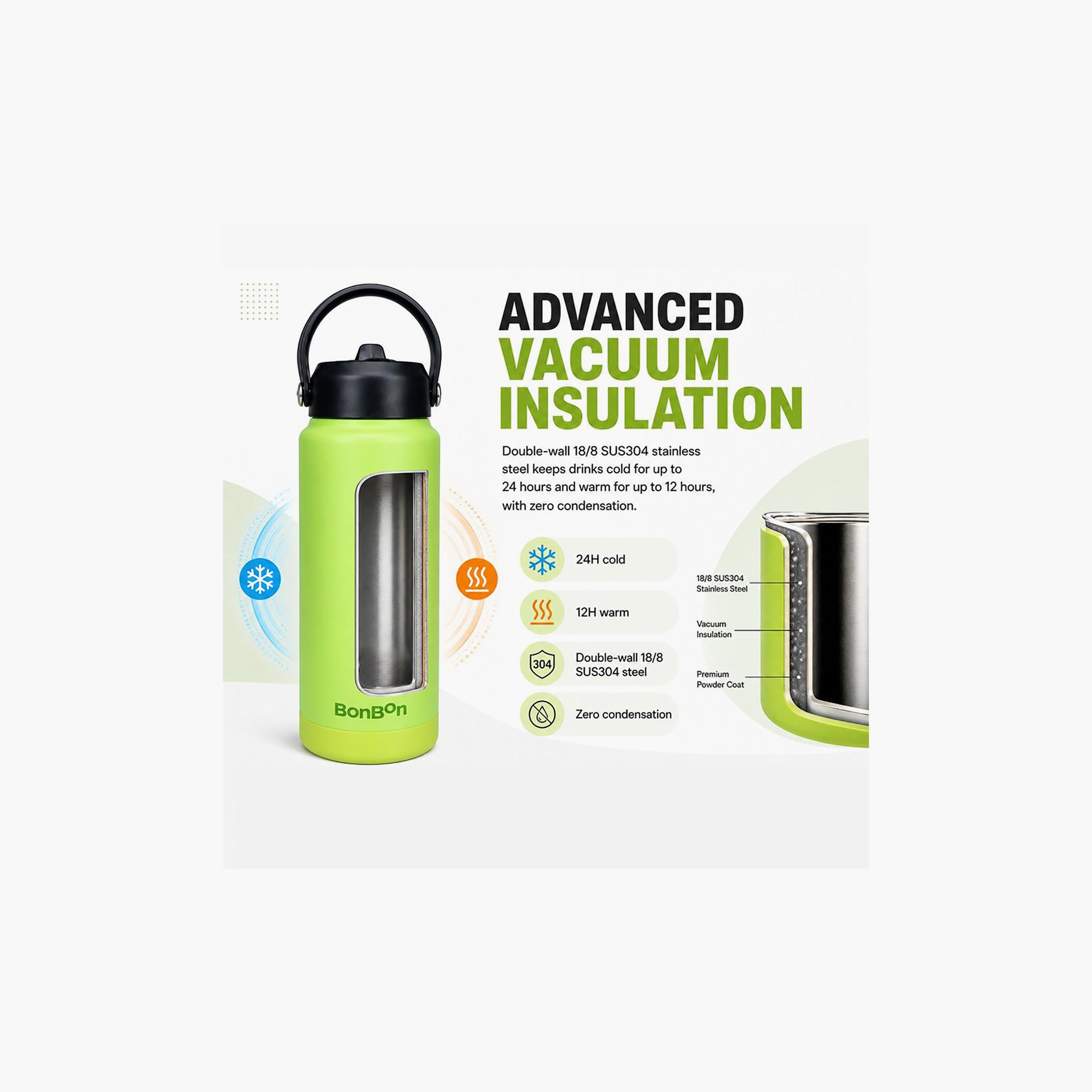 Stainless Steel Water Bottle with Straw Lid Spout & Carry Handle - 750 ml-school-waterbottles-image-4