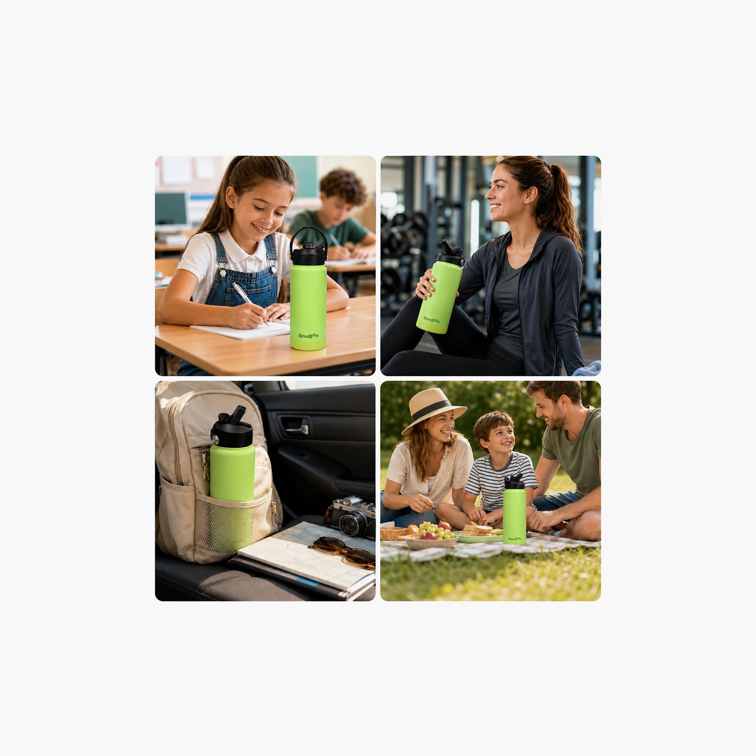 Stainless Steel Water Bottle with Straw Lid Spout & Carry Handle - 750 ml-school-waterbottles-image-5