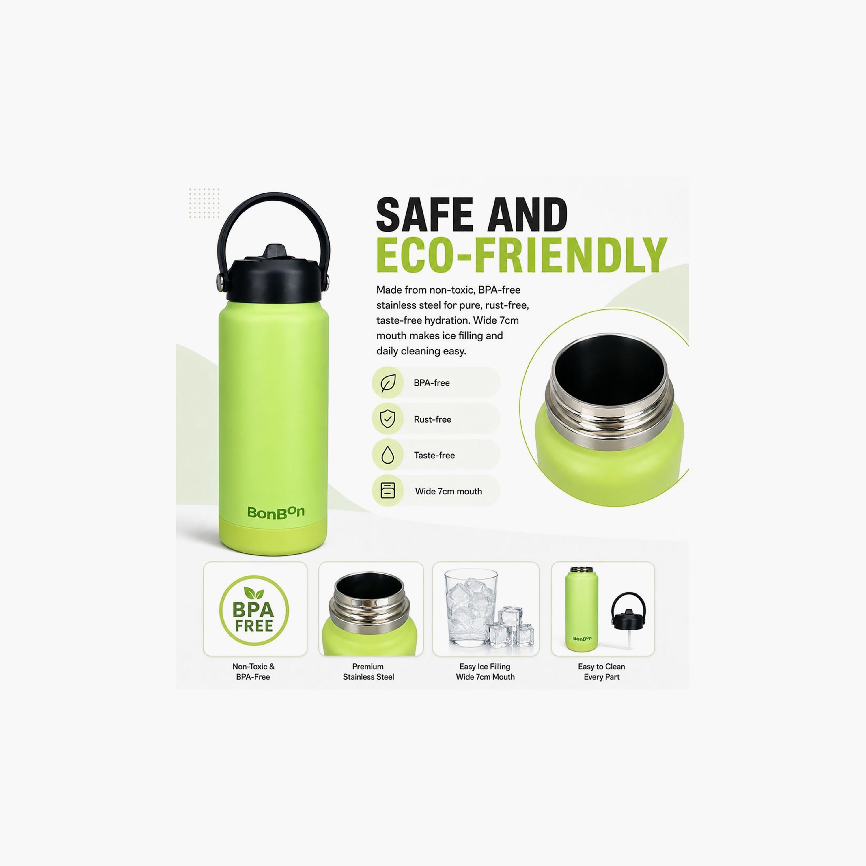 Stainless Steel Water Bottle with Straw Lid Spout & Carry Handle - 750 ml-school-waterbottles-image-7