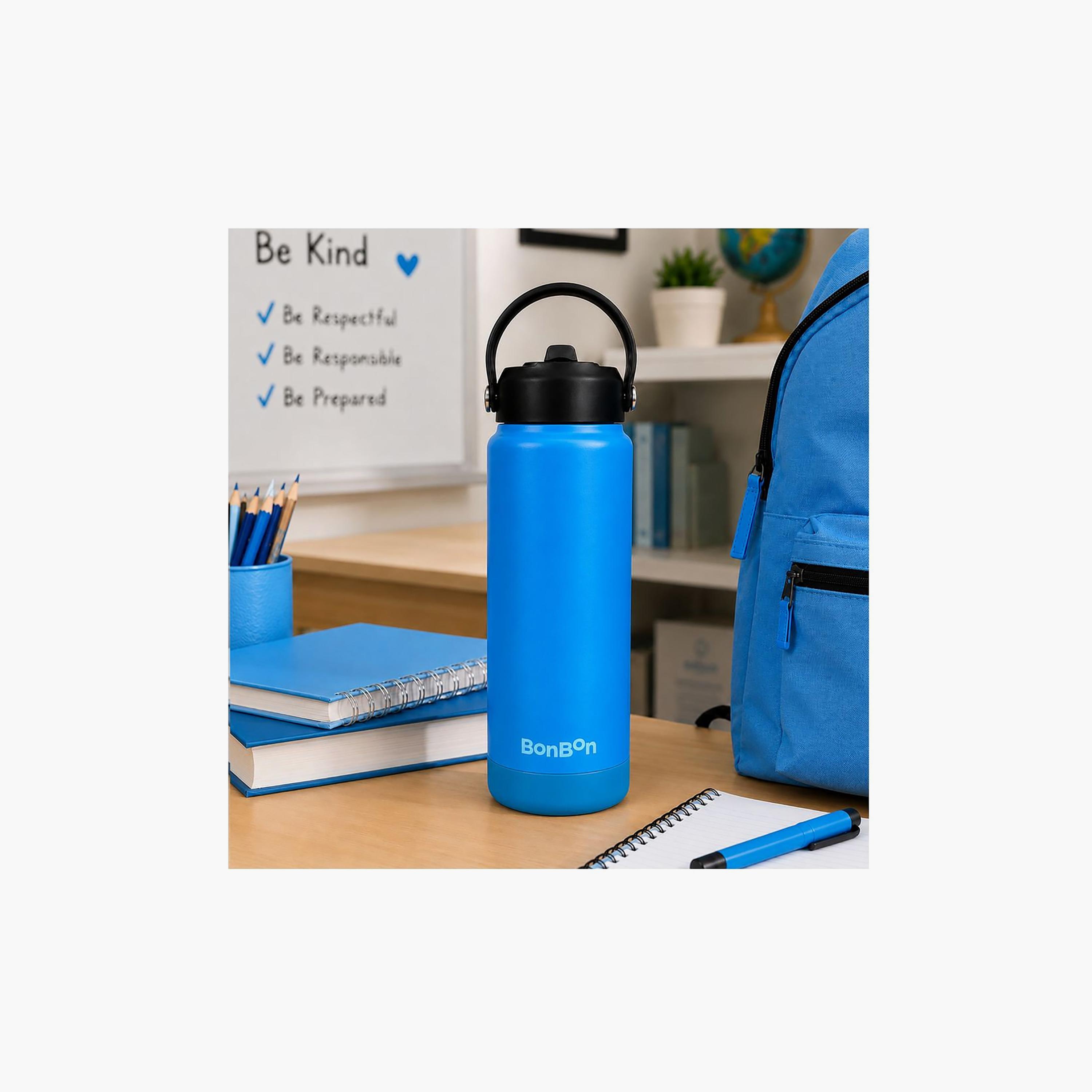 Stainless Steel Water Bottle with Straw Lid Spout & Carry Handle - 750 ml-school-waterbottles-image-2