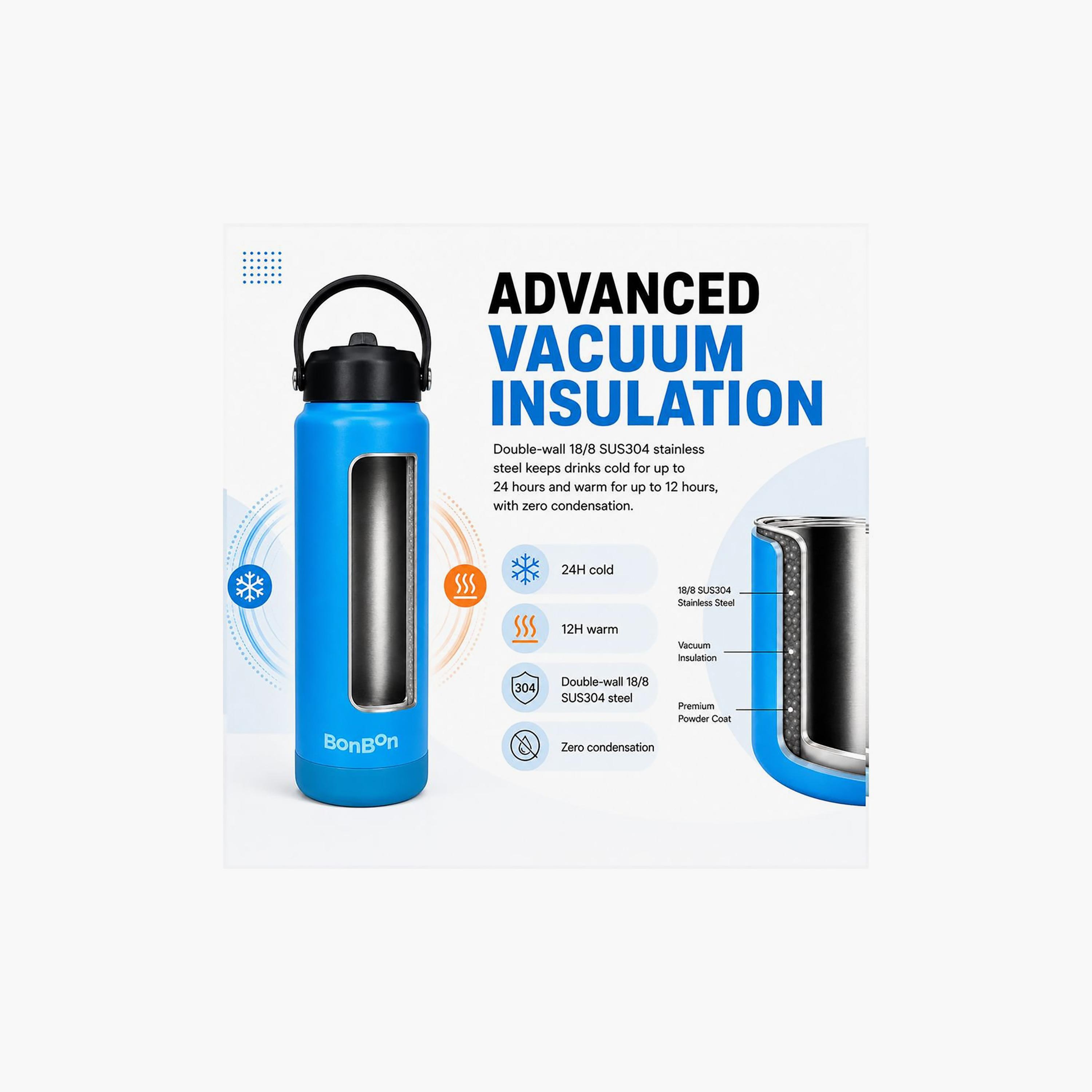 Stainless Steel Water Bottle with Straw Lid Spout & Carry Handle - 750 ml-school-waterbottles-image-4