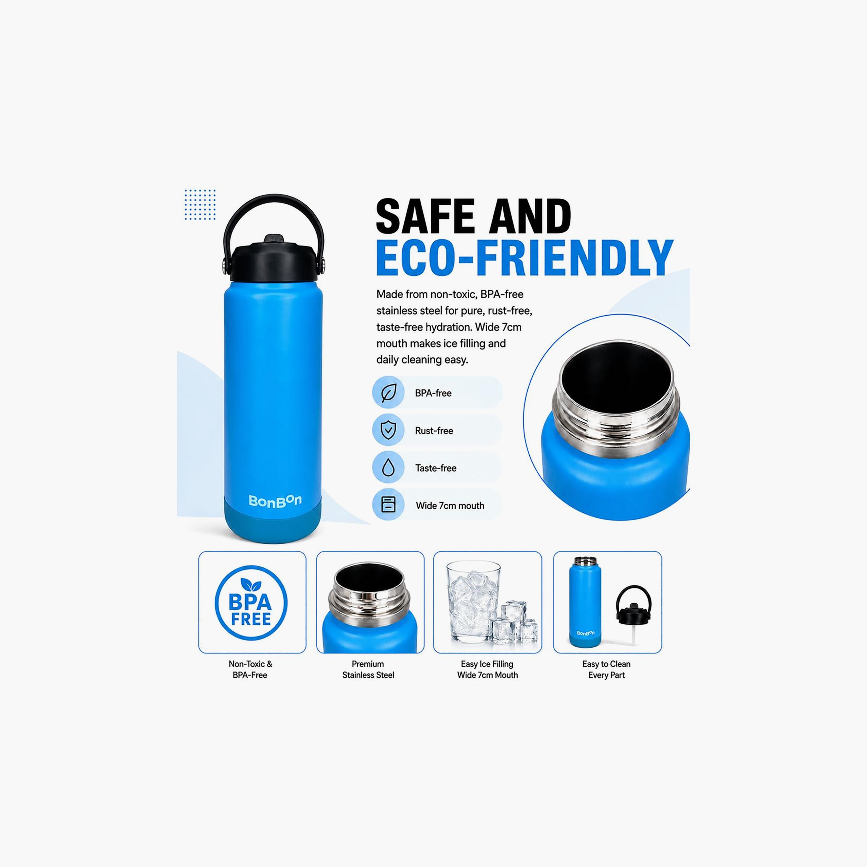 Stainless Steel Water Bottle with Straw Lid Spout & Carry Handle - 750 ml-school-waterbottles-image-6