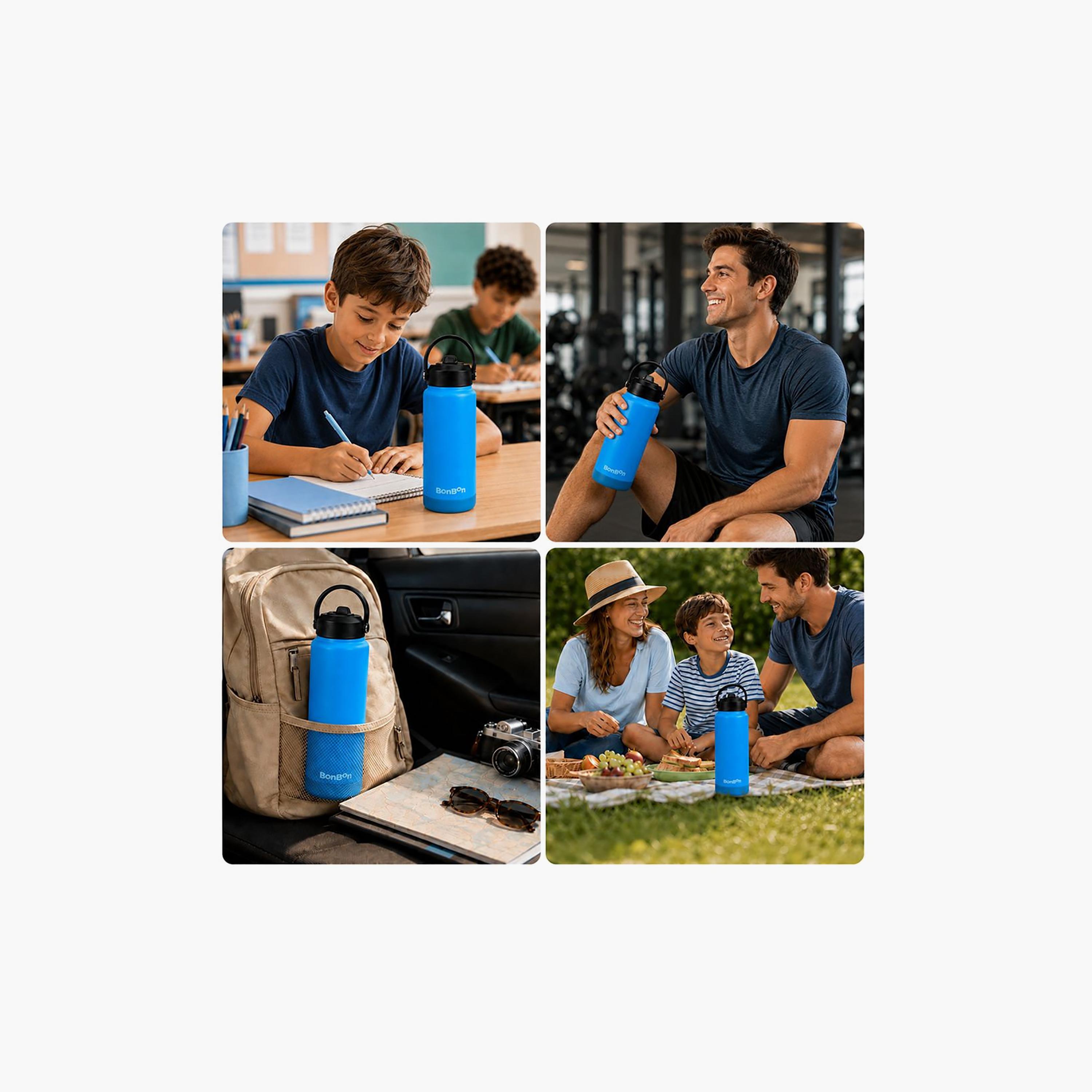 Stainless Steel Water Bottle with Straw Lid Spout & Carry Handle - 750 ml-school-waterbottles-image-8