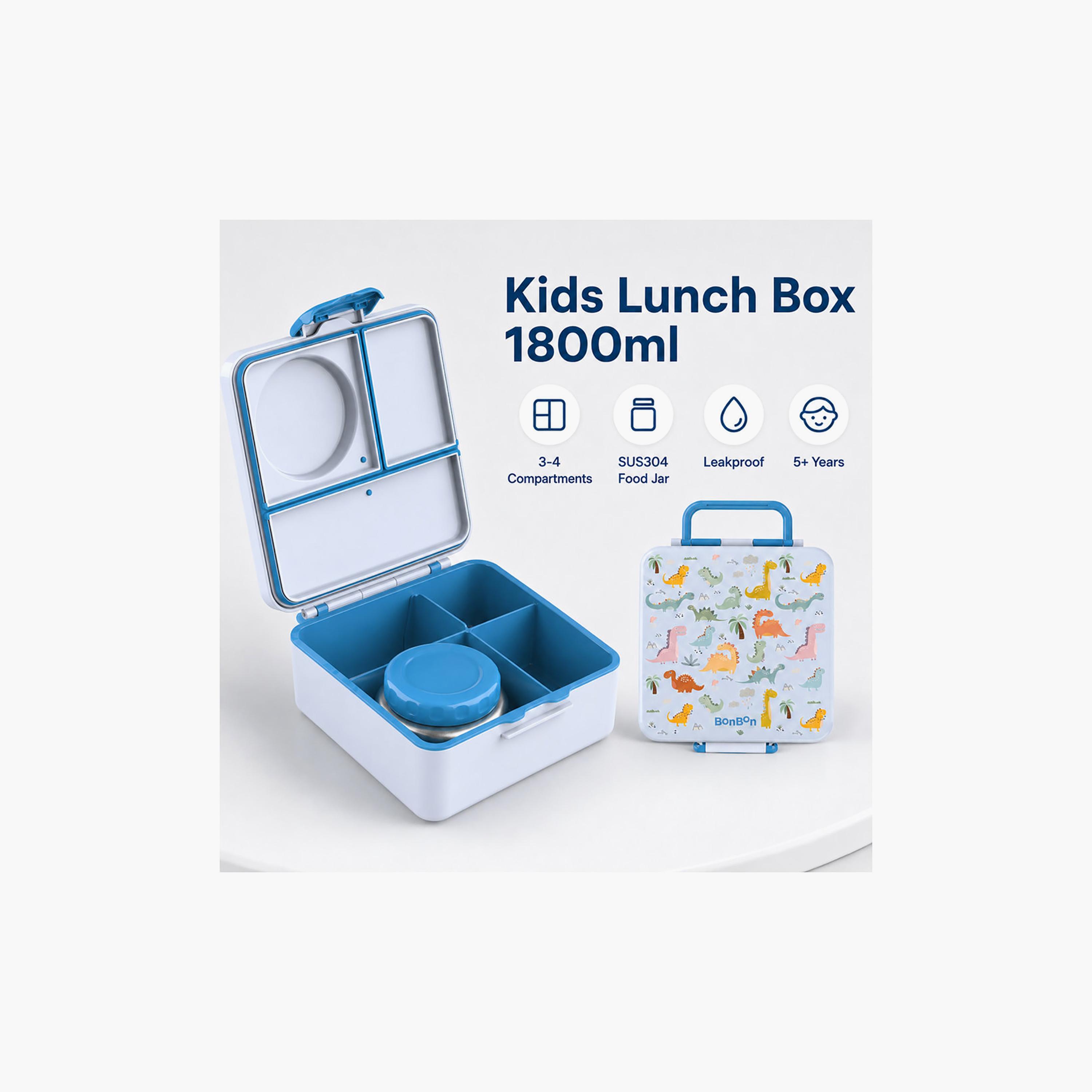 Bonbon Dinosaur 4 Compartments Lunch Box for Boys with Snack Box - 1800 ml-school-lunchessentials-lunchboxes-image-5
