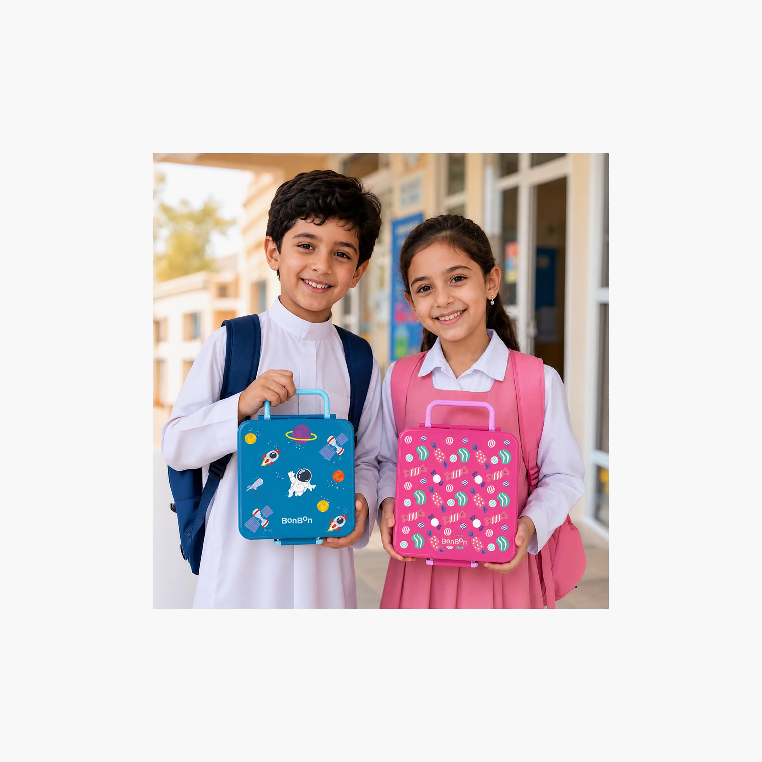 صندوق غداء بونبون كانديز بـ 4 مقصورات للبنات مع علبة سناك - 1800 مل-school-lunchessentials-lunchboxes-image-5