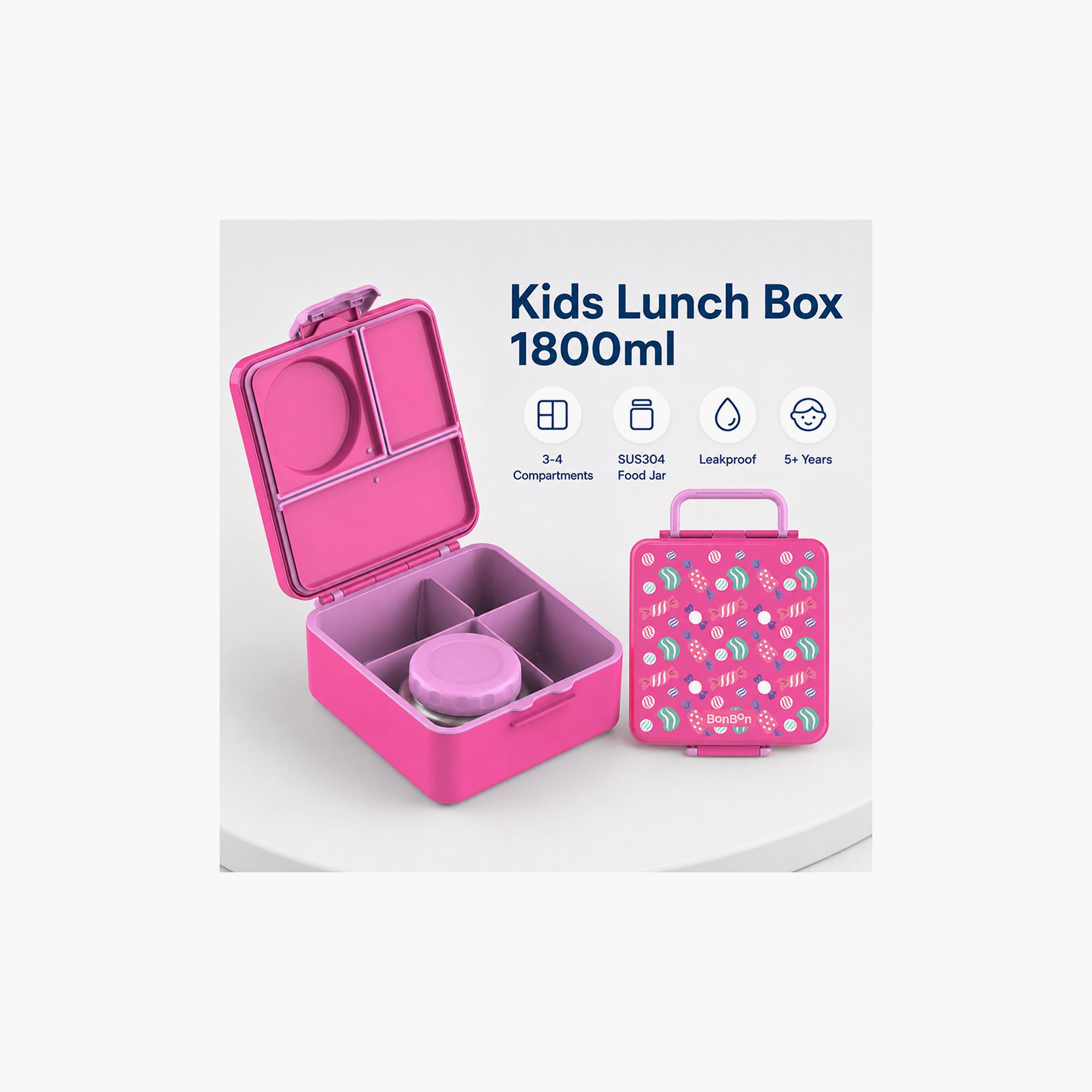 صندوق غداء بونبون كانديز بـ 4 مقصورات للبنات مع علبة سناك - 1800 مل-school-lunchessentials-lunchboxes-image-8