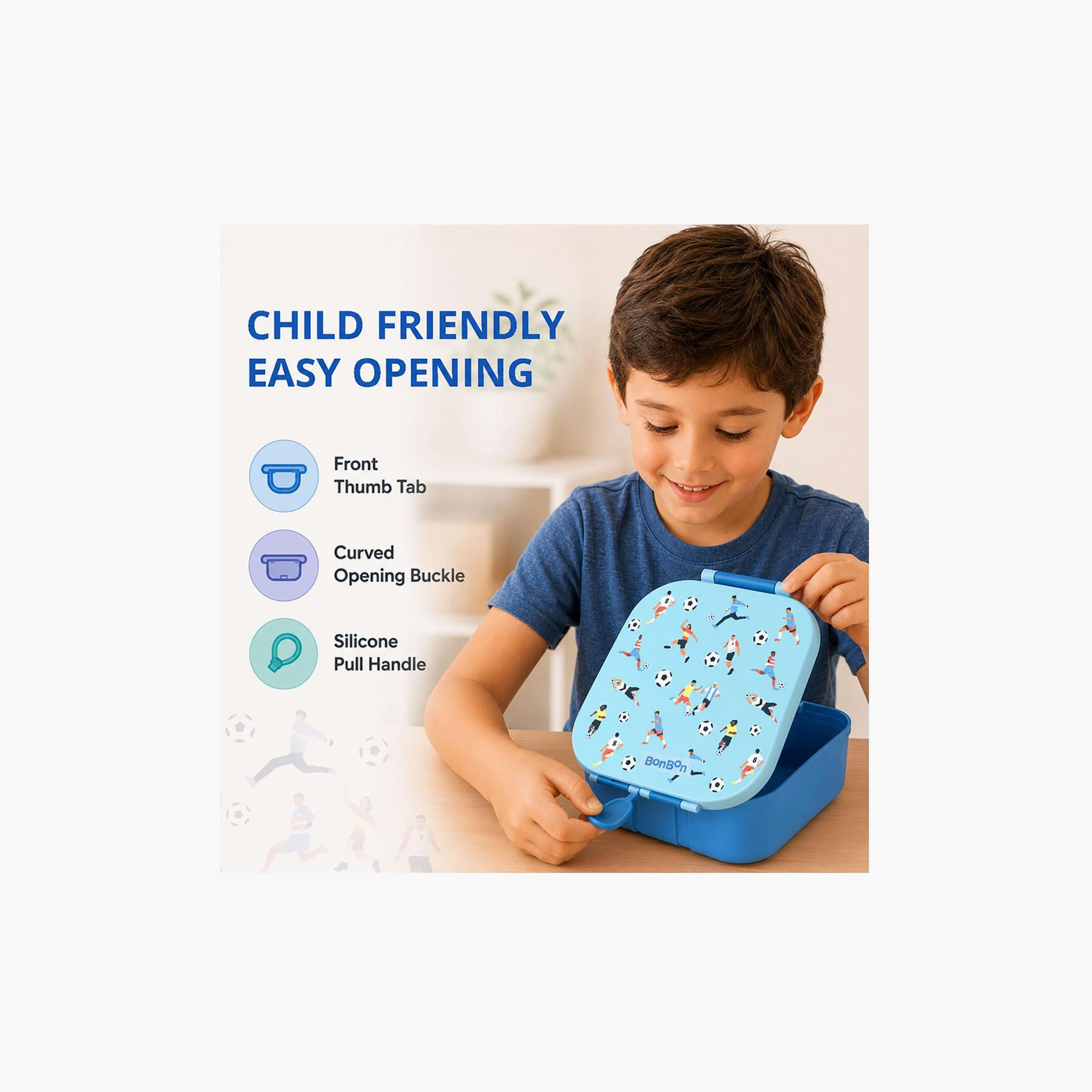علبة غداء بتصميم كرة قدم بأقسام قابلة للتخصيص مع إناء طعام معزول من بونبون - 1800 مل-school-lunchessentials-lunchboxes-image-5