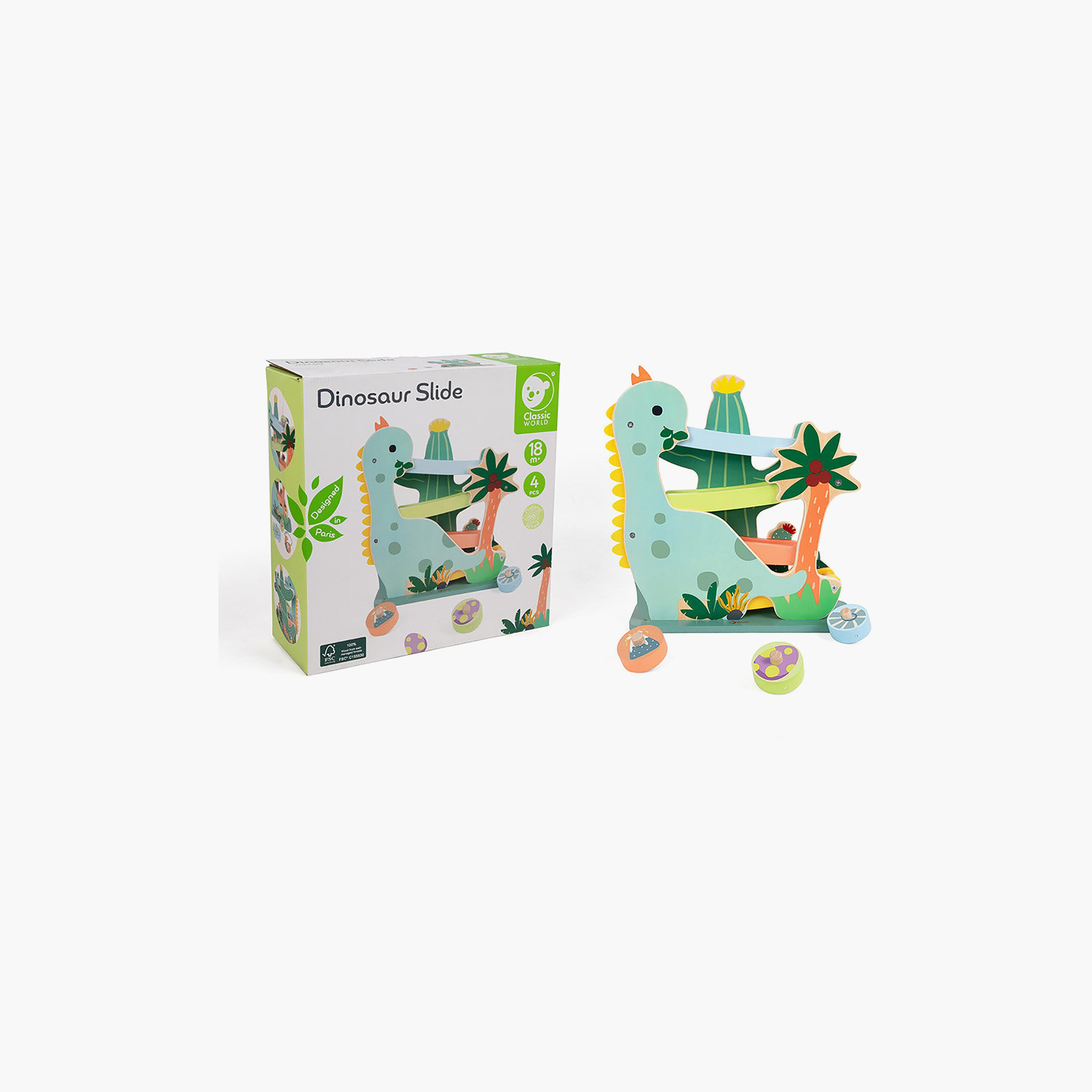Classic World 4-Piece Wooden Dinosaur Slide Ramp Race Track-toys-playvehicles-racetracks-image-2