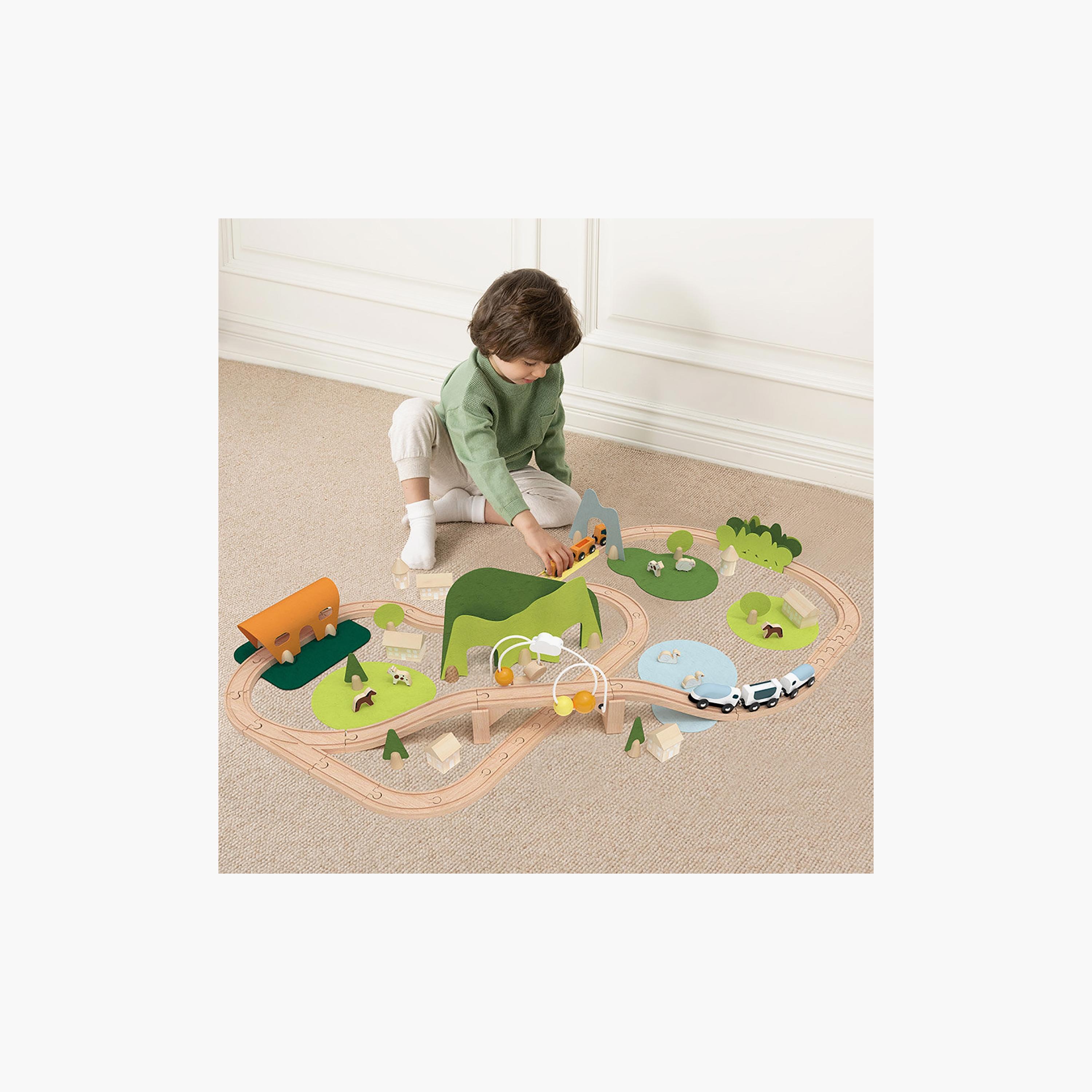 طقم قطار خشبي طبيعي جديد 100 قطعة من كلاسيك ورلد-toys-playvehicles-trainsandbuses-image-7