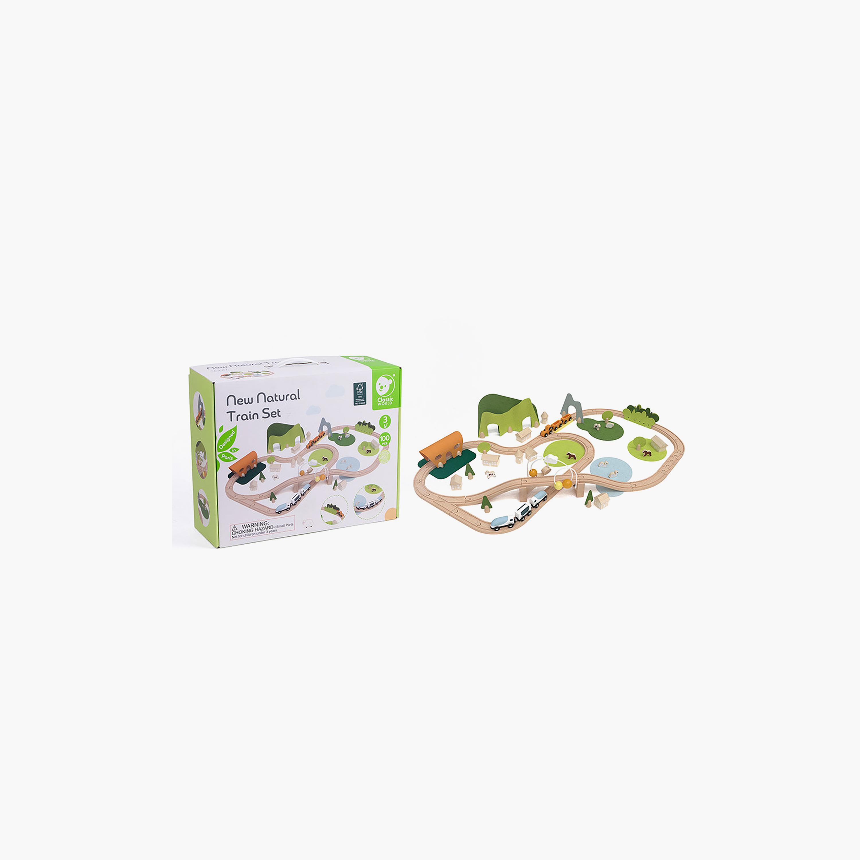 طقم قطار خشبي طبيعي جديد 100 قطعة من كلاسيك ورلد-toys-playvehicles-trainsandbuses-image-9