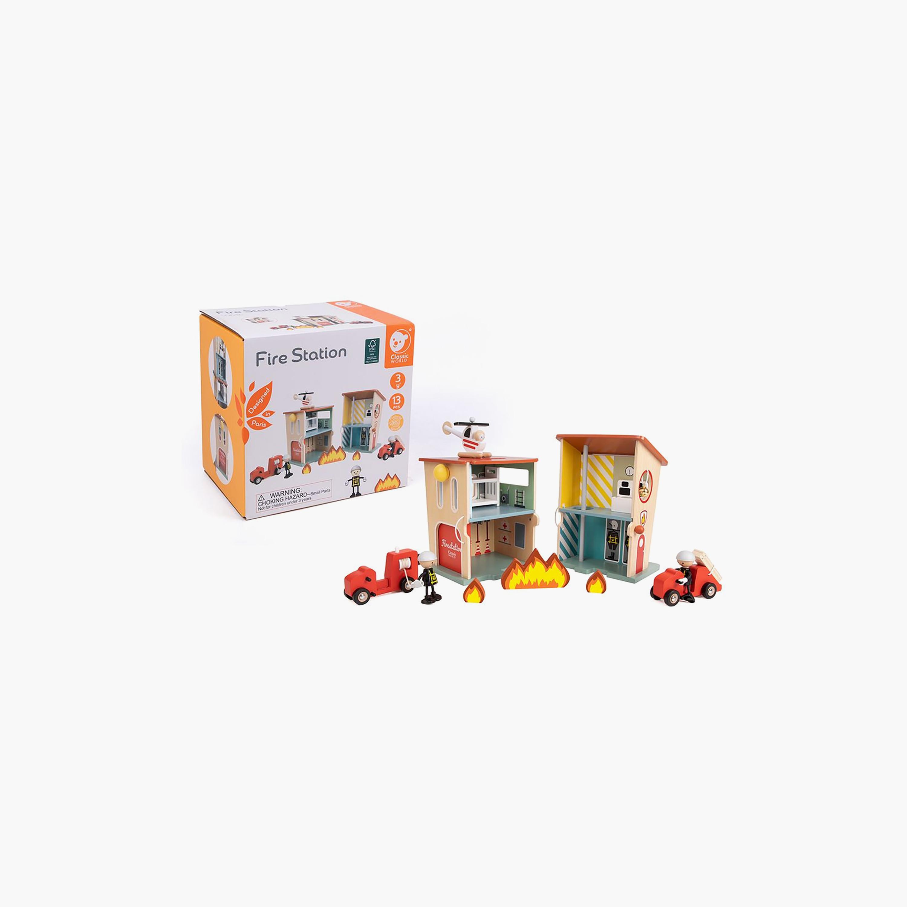 طقم لعب محطة إطفاء خشبية من 13 قطعة من كلاسيك وورلد-toys-playvehicles-vehicleplaysets-image-9