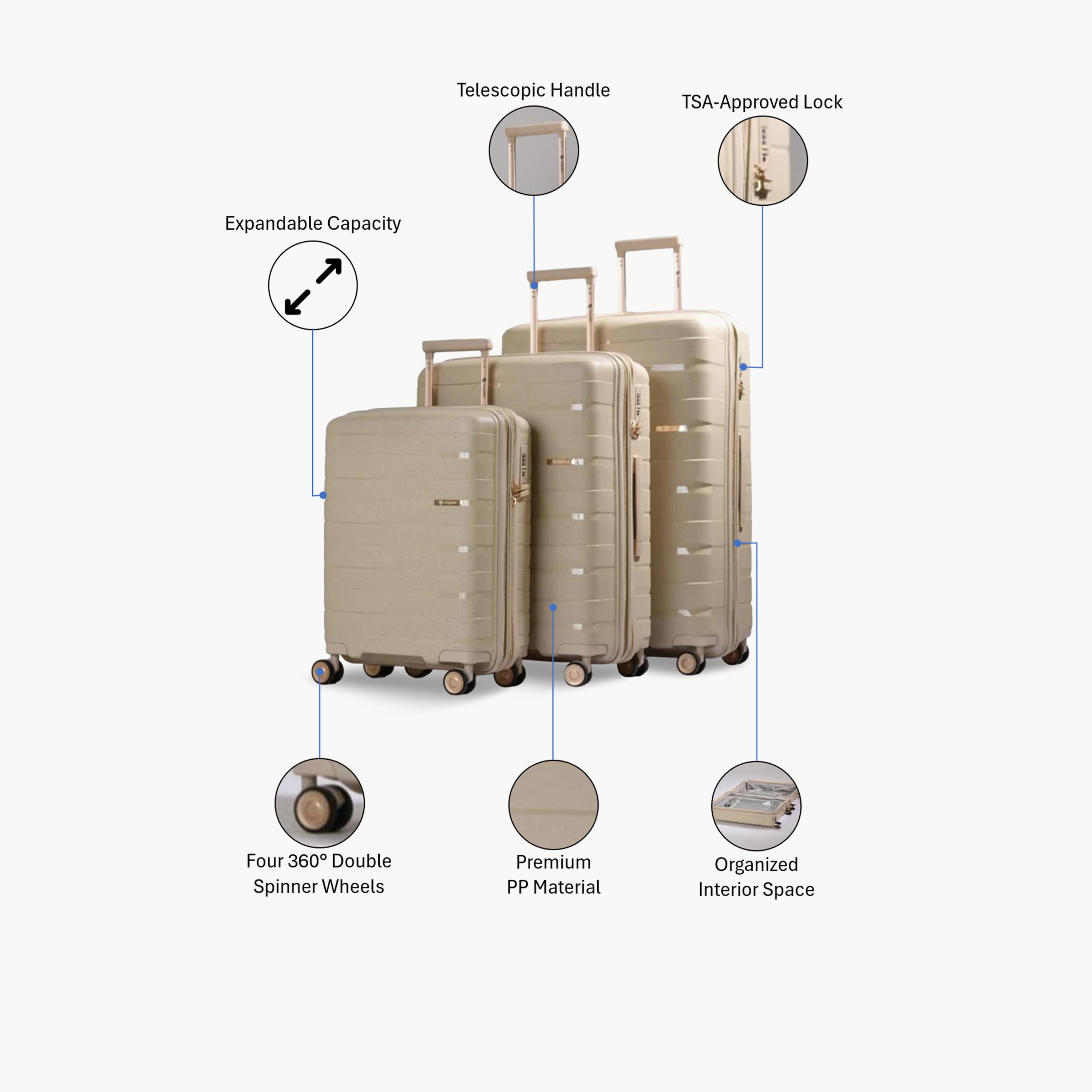 ماجلان - طقم شنط سفر 3 قطع جوانب صلبة من البولي بروبيلين أربع عجلات دوارة قفل TSA-travel-luggagesandbags-luggage-image-2