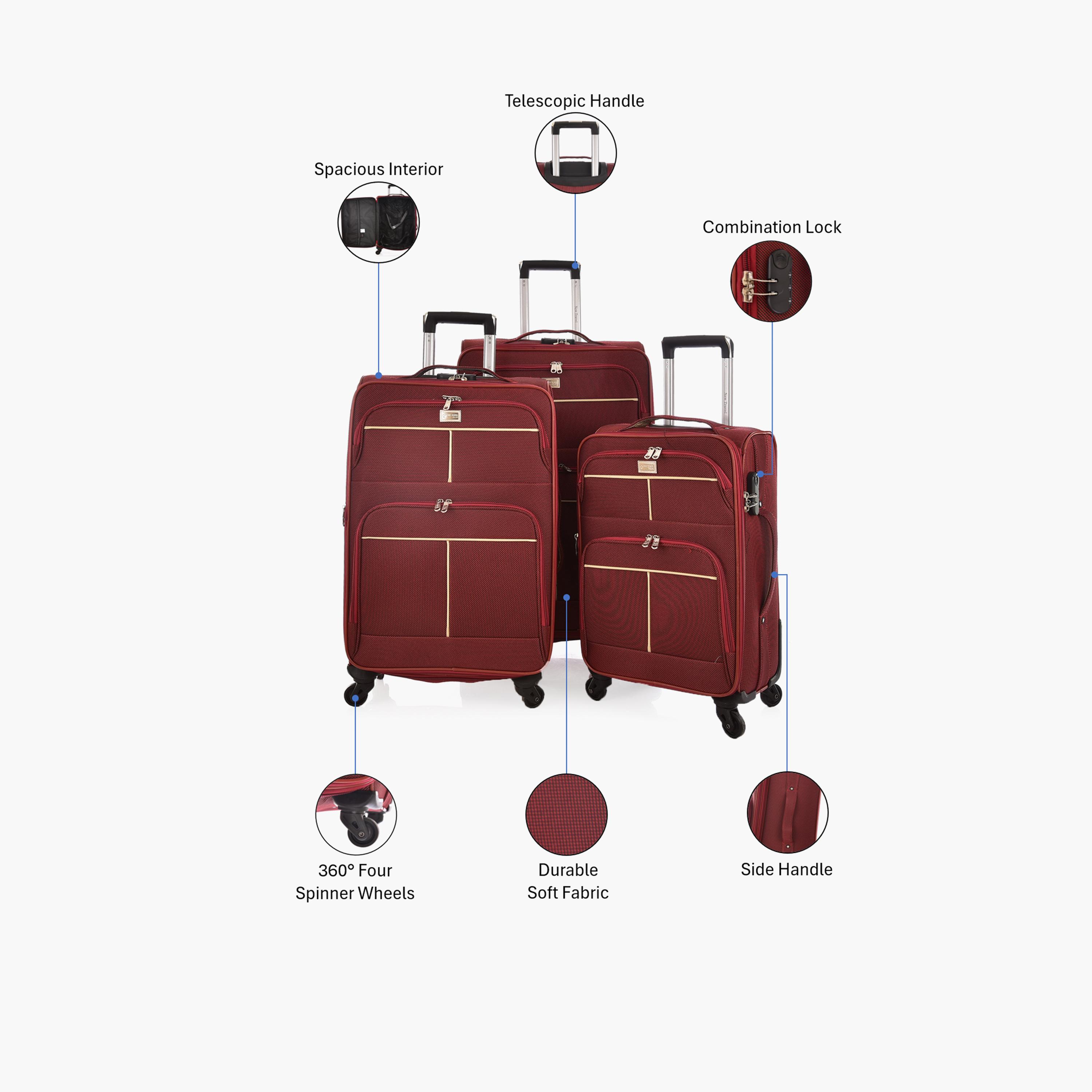 New Travel Set of 3 Textile Soft-Sided 4-Wheeler Spinner Trolley Bags with Combination Lock-travel-luggagesandbags-luggage-image-2