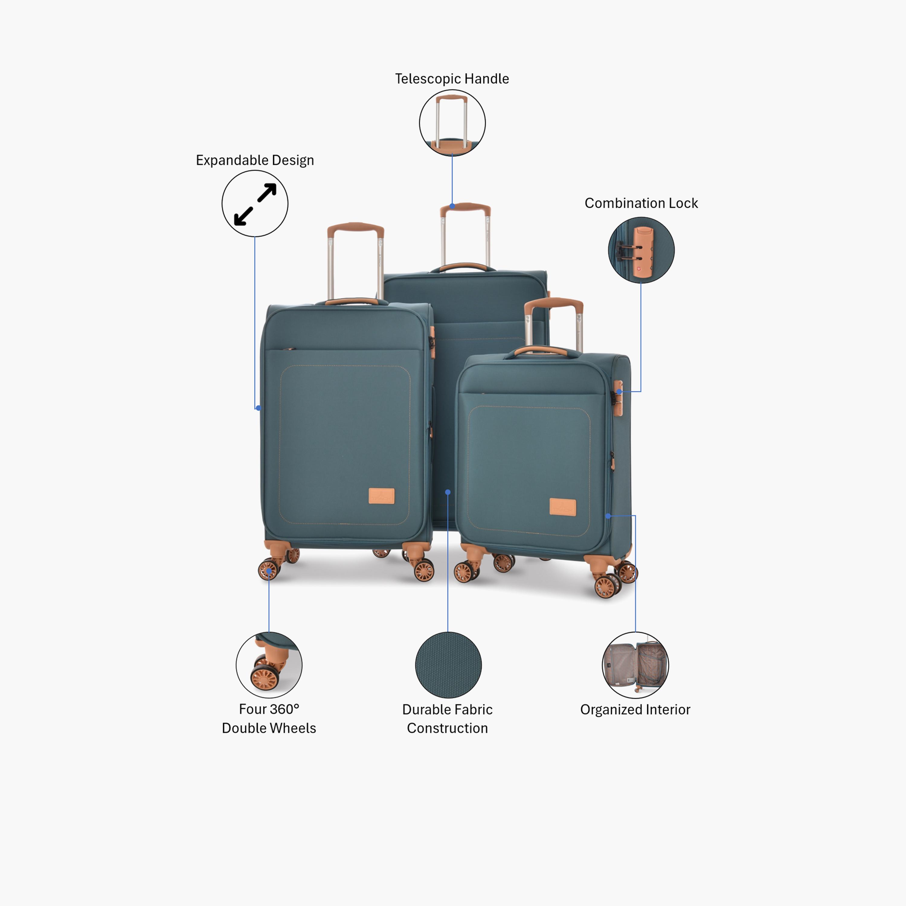 تراك - طقم شنط سفر 3 قطع قماشية أربع عجلات دوارة ذات جوانب ناعمة قفل برقم سري-travel-luggagesandbags-luggage-image-2