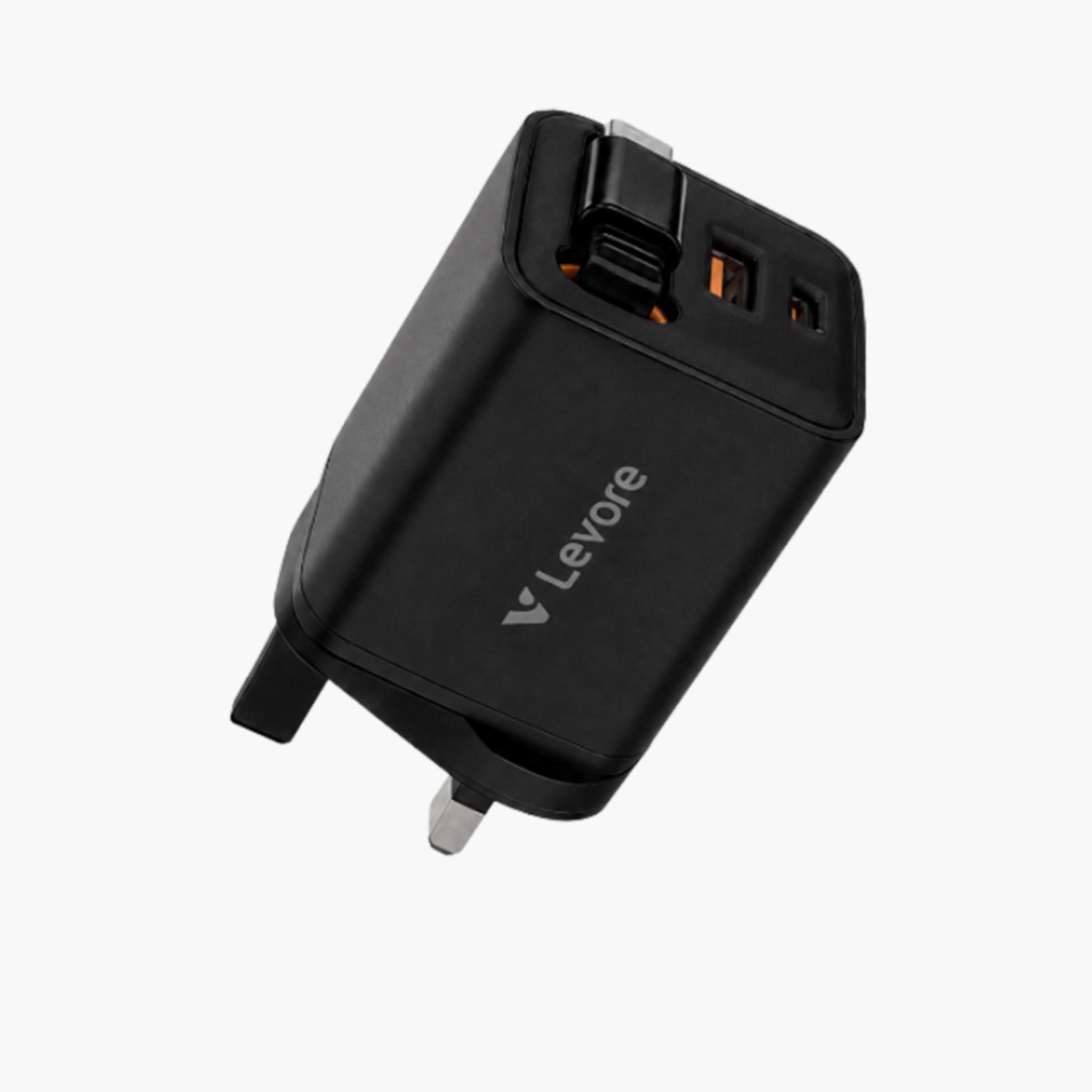 ليفور - شاحن حائط USB-C وUSB بتقنية GaN مع كابل مدمج  65 واط - أسود-electronics-accessories-mobileaccesories-image-1