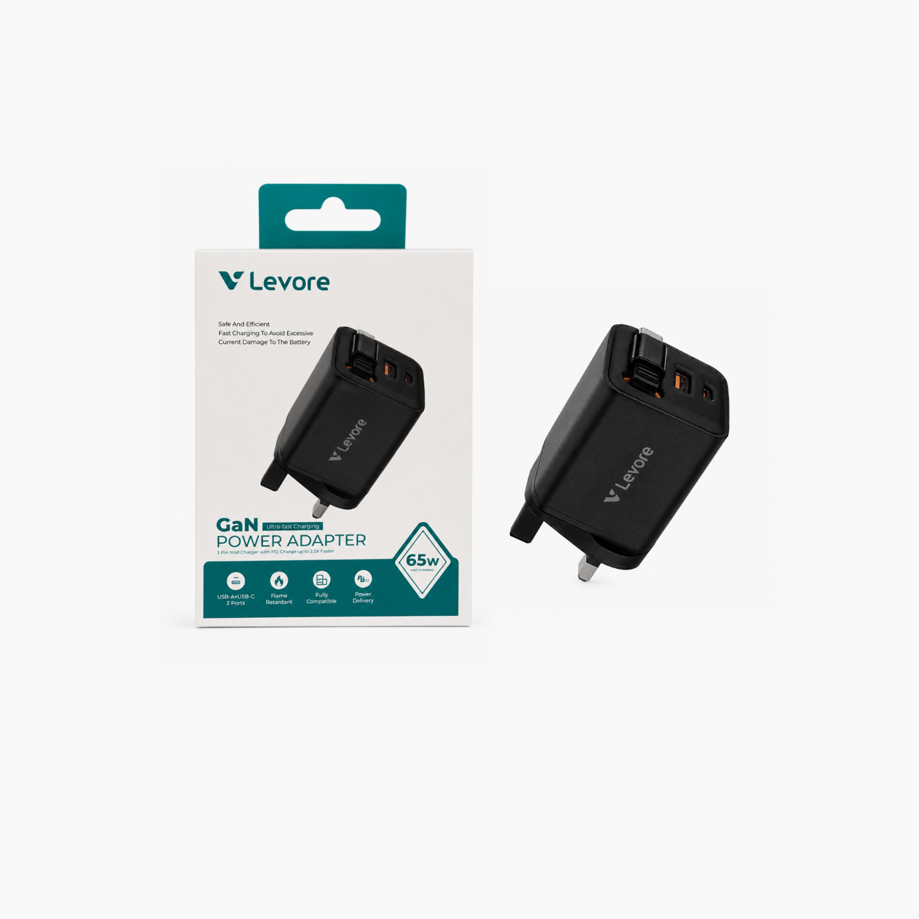 ليفور - شاحن حائط USB-C وUSB بتقنية GaN مع كابل مدمج  65 واط - أسود-electronics-accessories-mobileaccesories-image-3