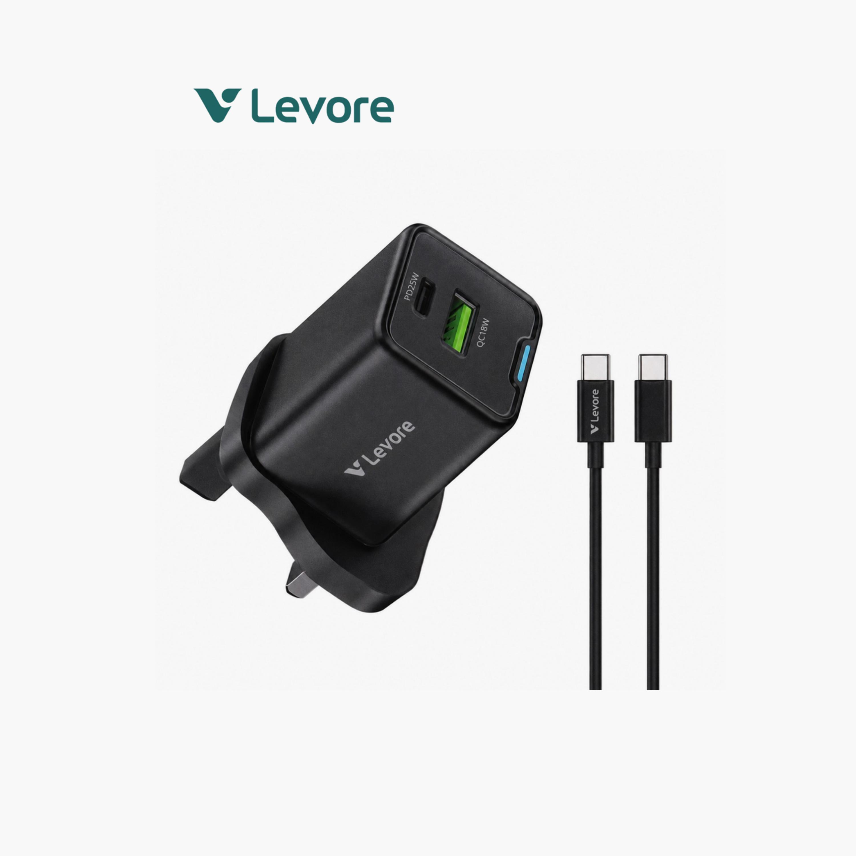 ليفور - شاحن حائط بتقنية GaN منفذ USB ومنفذ USB-C مع كابل 25 واط - أسود-electronics-accessories-mobileaccesories-image-2