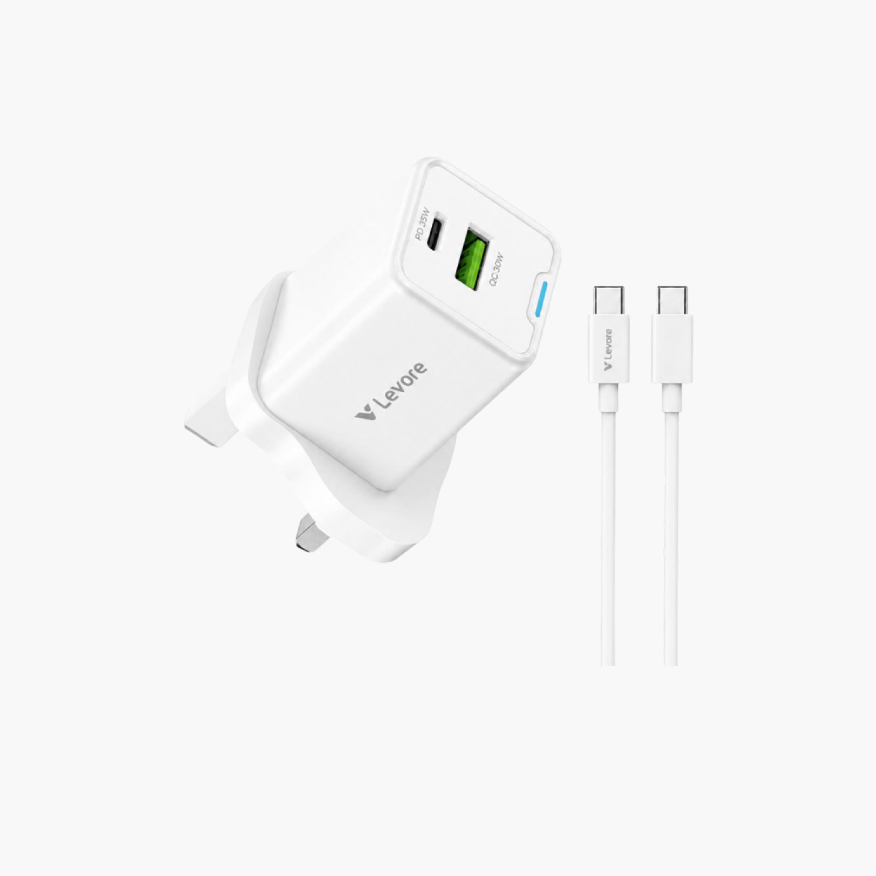 ليفور - شاحن حائط منفذ USB-C وUSB بتقنية GaN مع كابل مرفق قدرة 35 واط - أبيض-electronics-accessories-mobileaccesories-image-1