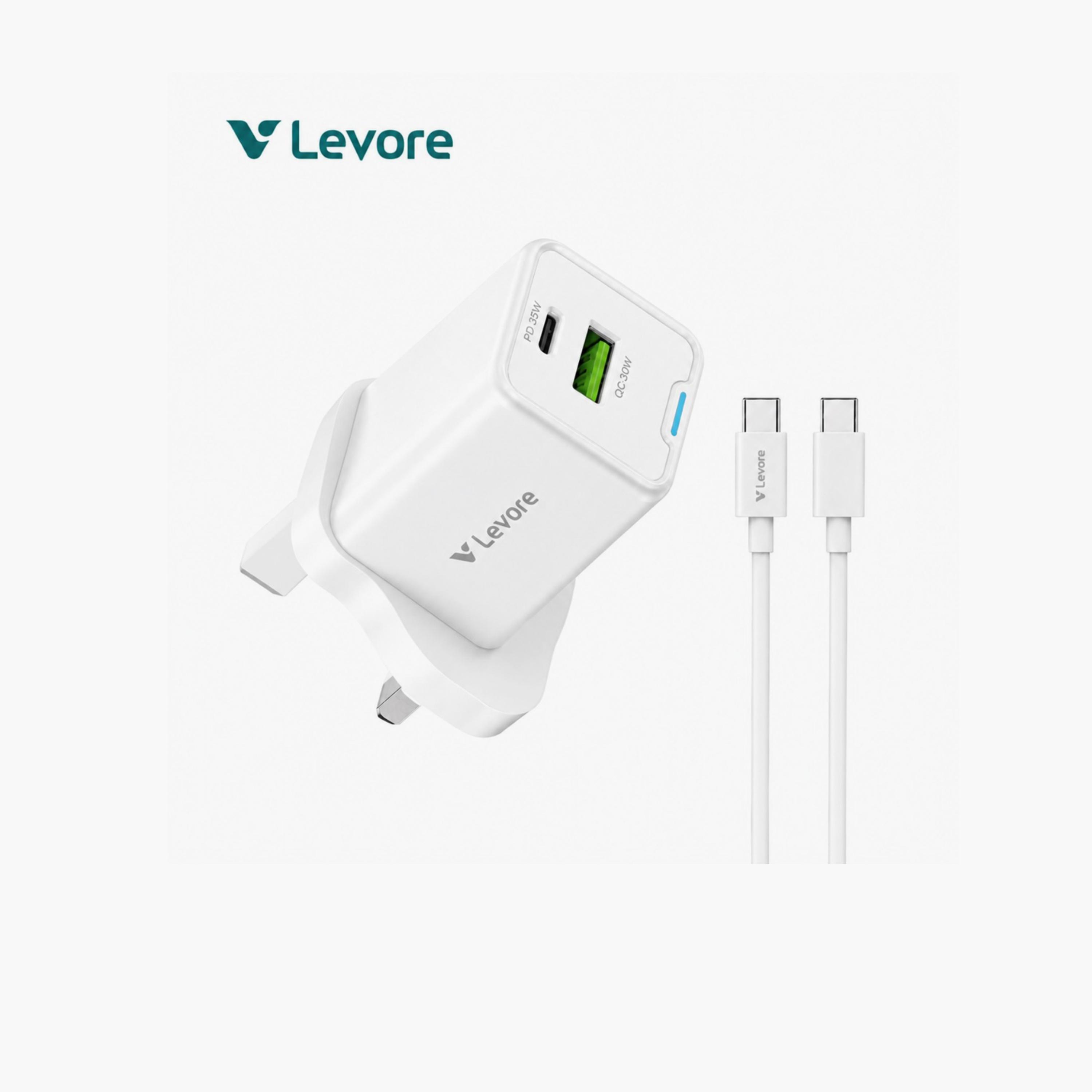 ليفور - شاحن حائط منفذ USB-C وUSB بتقنية GaN مع كابل مرفق قدرة 35 واط - أبيض-electronics-accessories-mobileaccesories-image-2