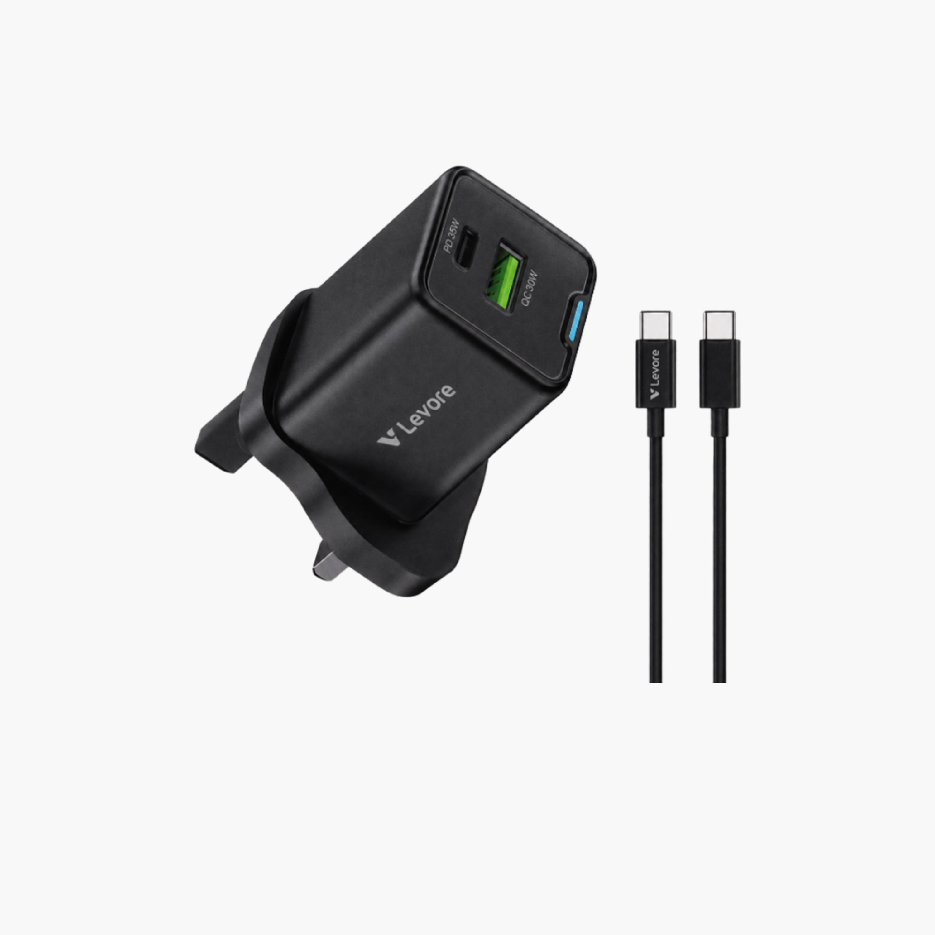ليفور - شاحن حائط منفذ USB-C وUSB بتقنية GaN مع كابل مرفق قدرة 35 واط - أسود-electronics-accessories-mobileaccesories-image-1