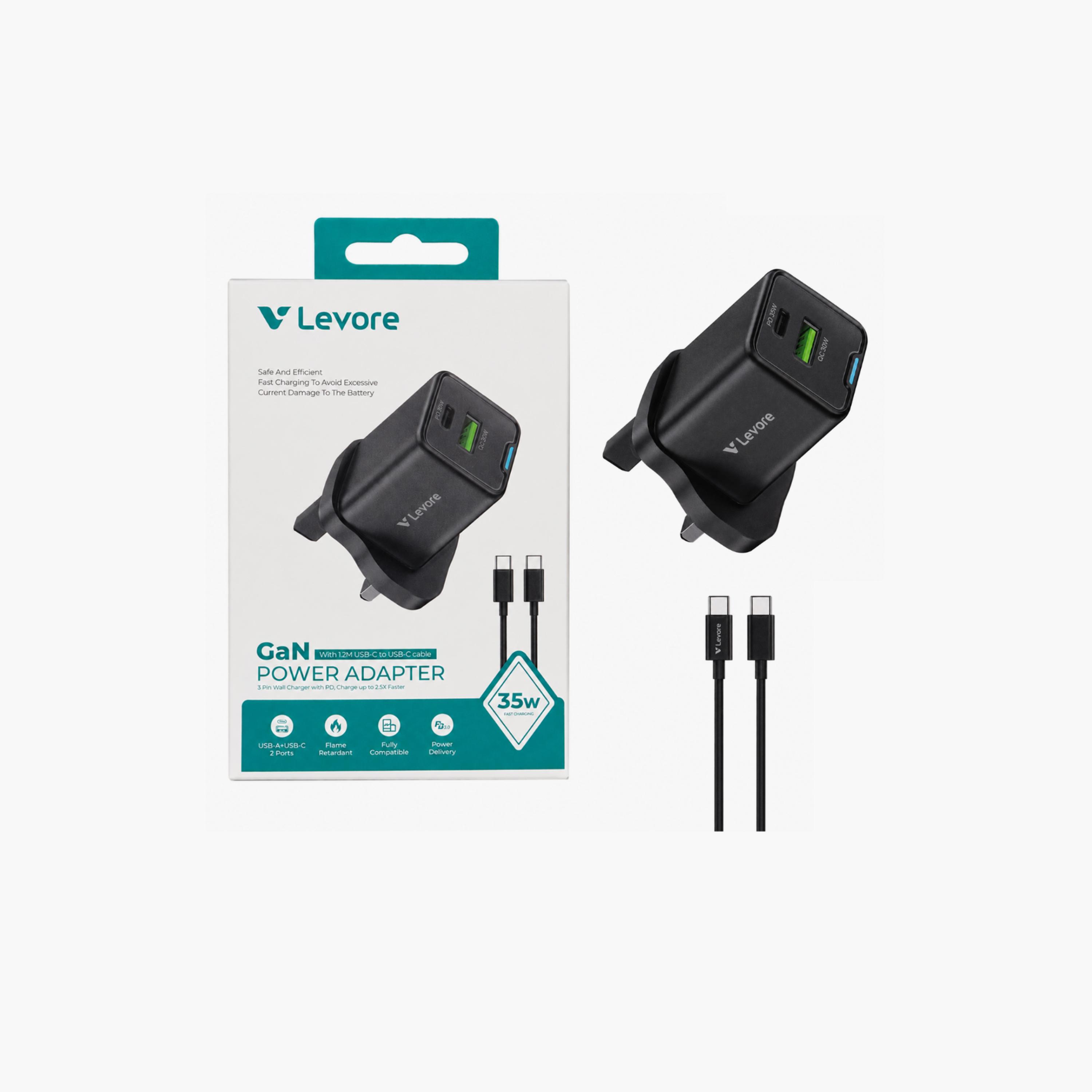 ليفور - شاحن حائط منفذ USB-C وUSB بتقنية GaN مع كابل مرفق قدرة 35 واط - أسود-electronics-accessories-mobileaccesories-image-2