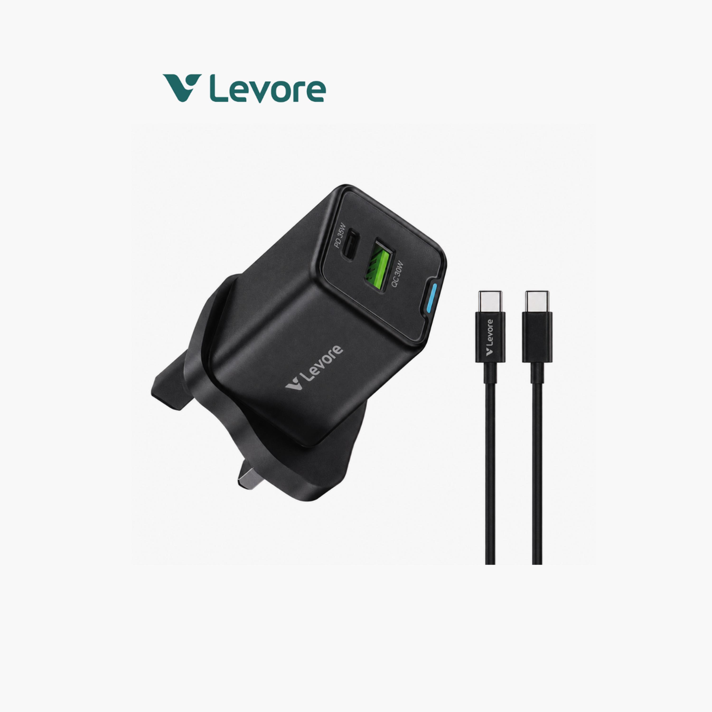 ليفور - شاحن حائط منفذ USB-C وUSB بتقنية GaN مع كابل مرفق قدرة 35 واط - أسود-electronics-accessories-mobileaccesories-image-3