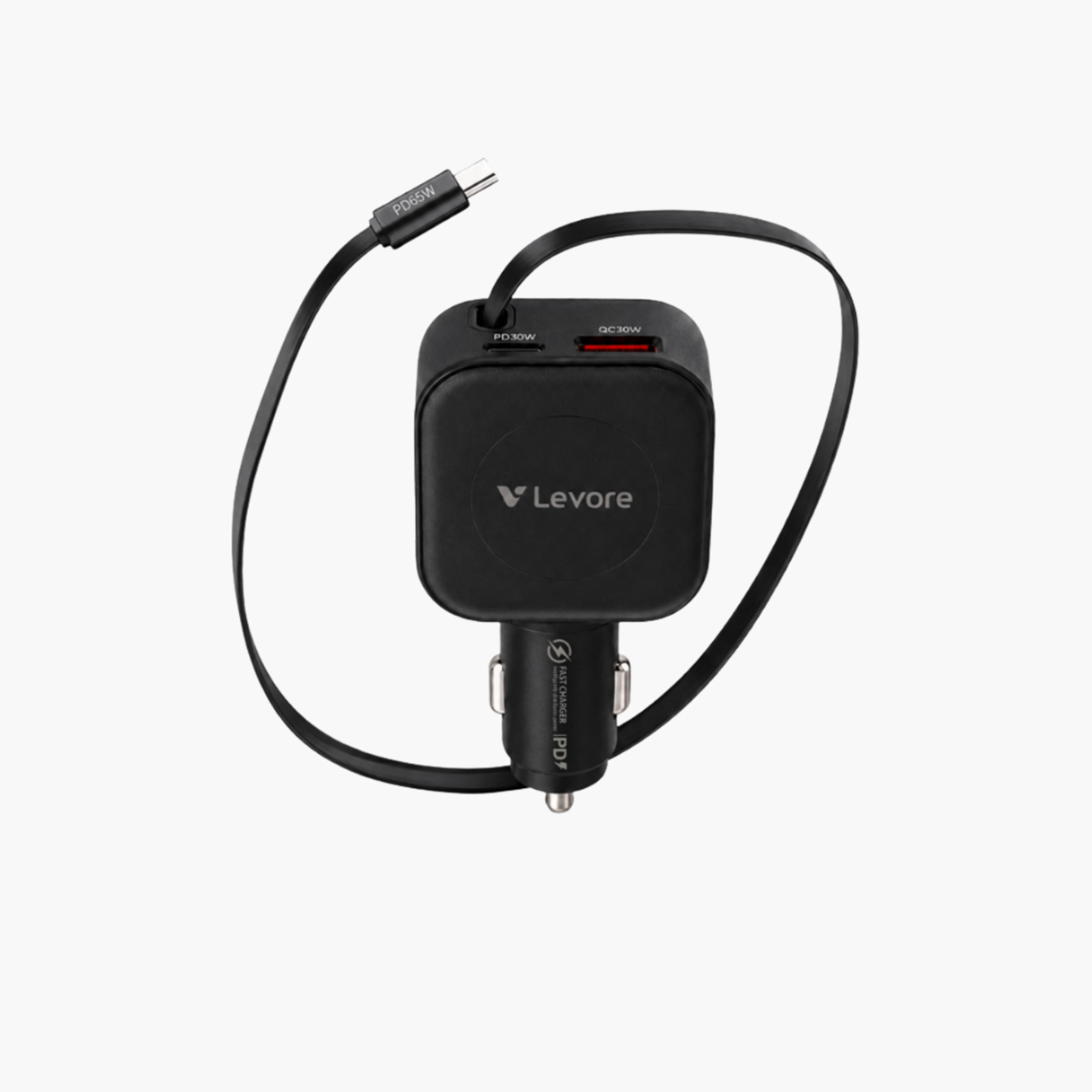 ليفور - شاحن سيارة USB-C وUSB مع كابل مدمج بقوة 125 واط - أسود-electronics-accessories-mobileaccesories-image-1
