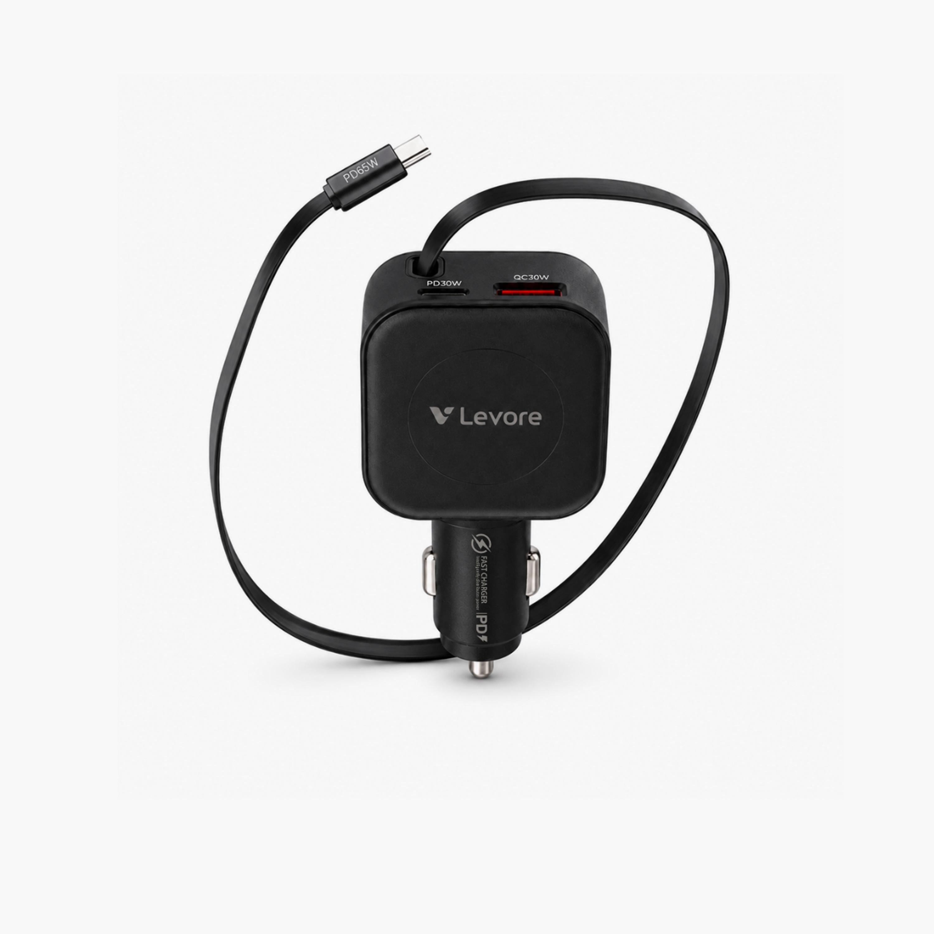 ليفور - شاحن سيارة USB-C وUSB مع كابل مدمج بقوة 125 واط - أسود-electronics-accessories-mobileaccesories-image-2