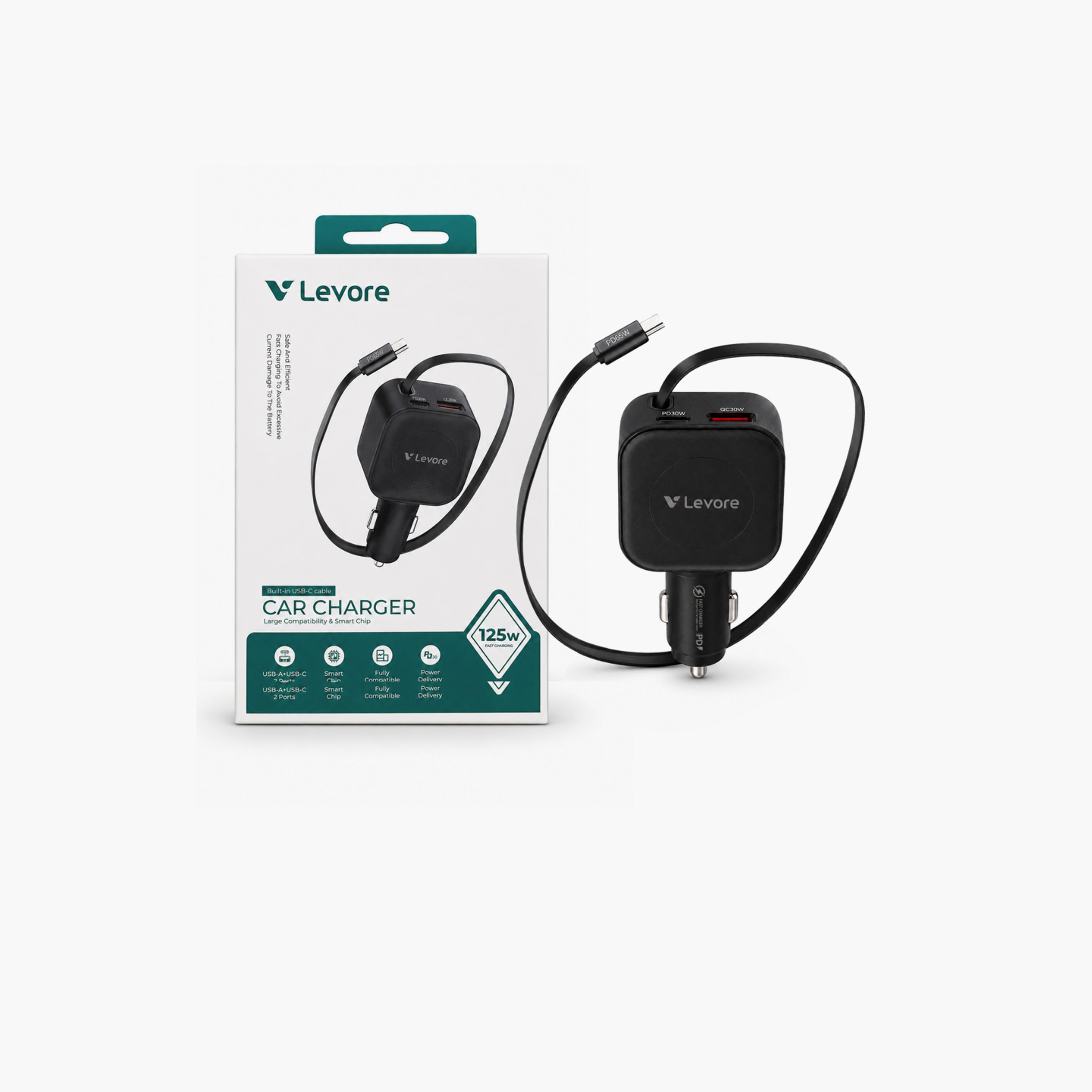 ليفور - شاحن سيارة USB-C وUSB مع كابل مدمج بقوة 125 واط - أسود-electronics-accessories-mobileaccesories-image-3