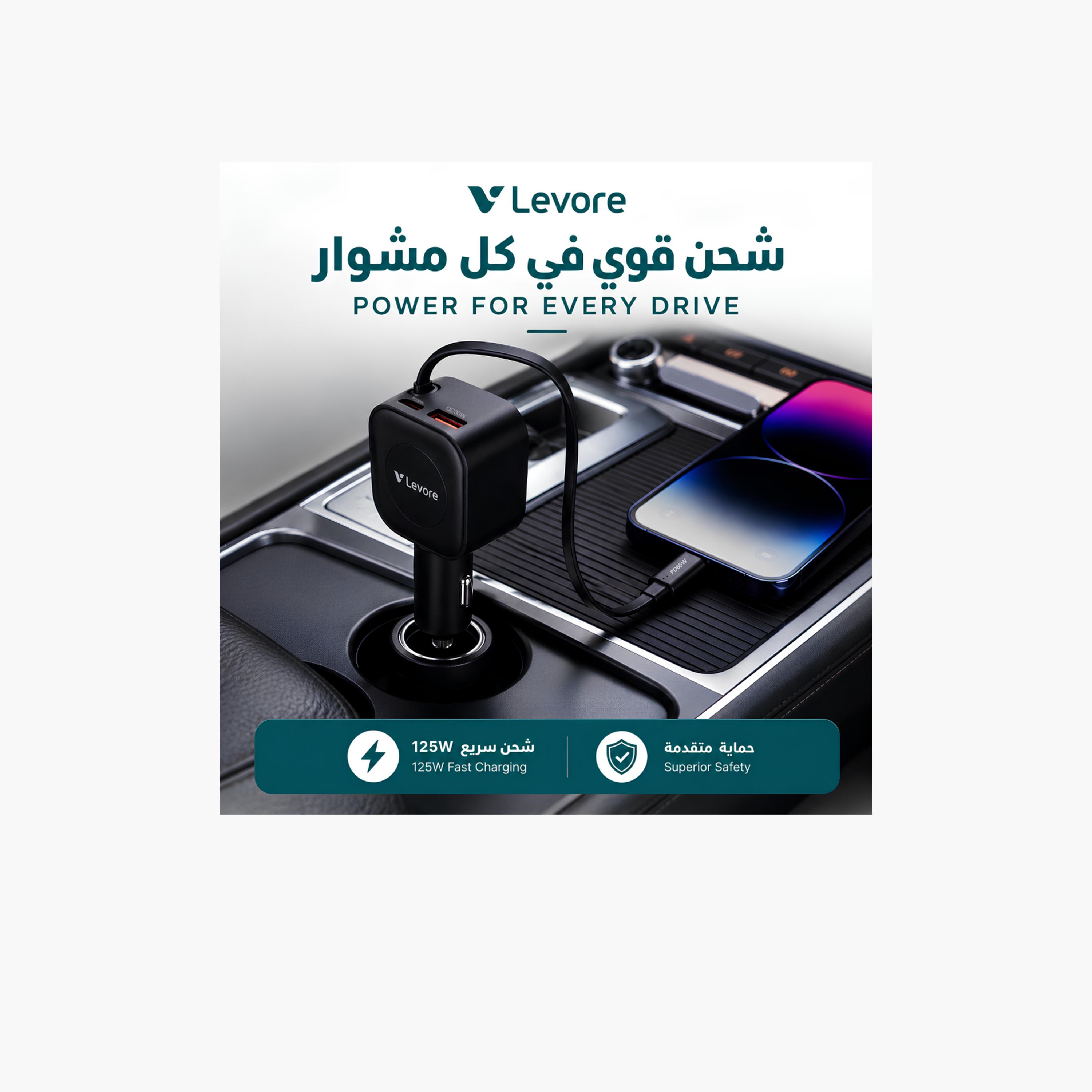 ليفور - شاحن سيارة USB-C وUSB مع كابل مدمج بقوة 125 واط - أسود-electronics-accessories-mobileaccesories-image-4