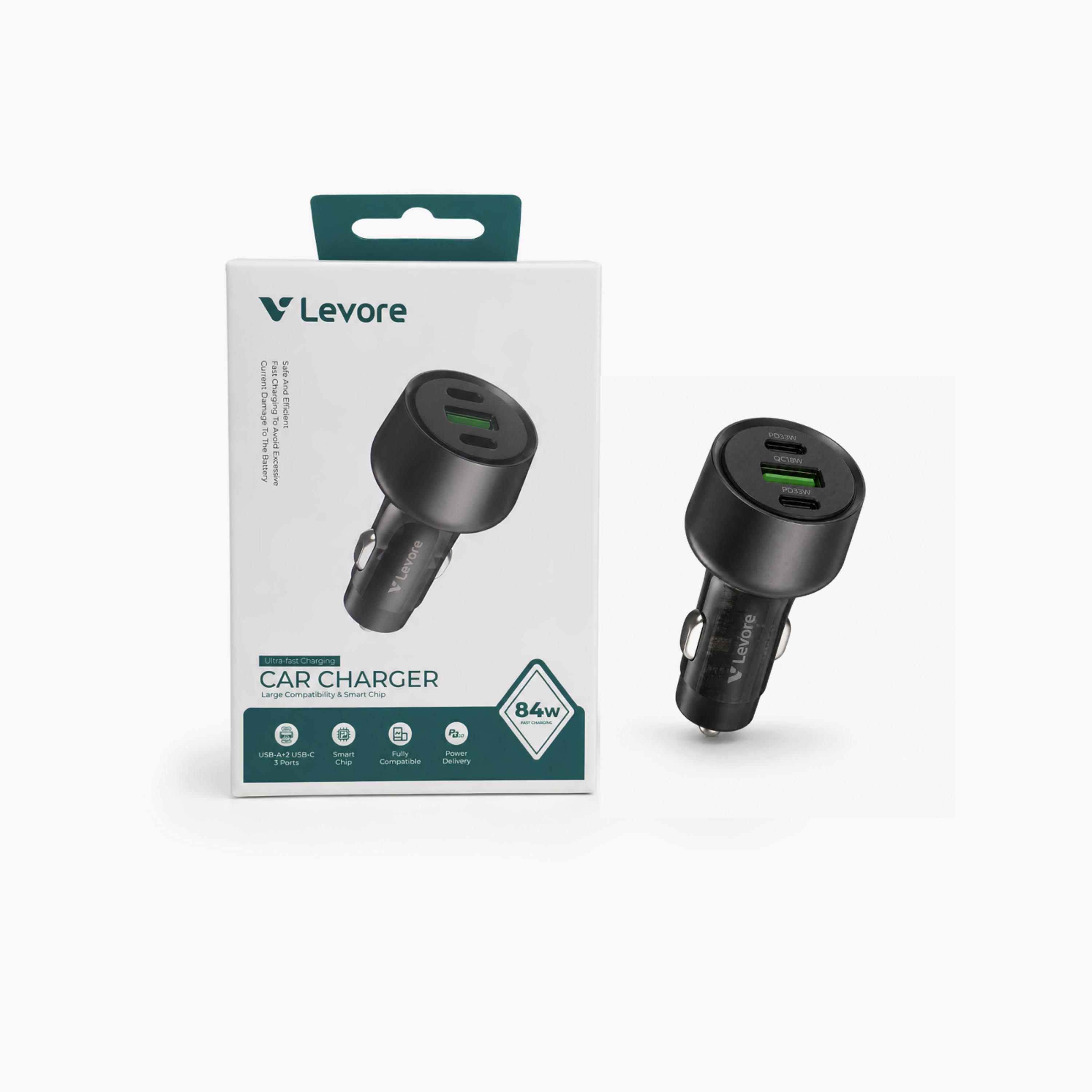 Levore Car Charger 2 USB-C and USB Ports 84W - Black-electronics-accessories-mobileaccesories-image-2