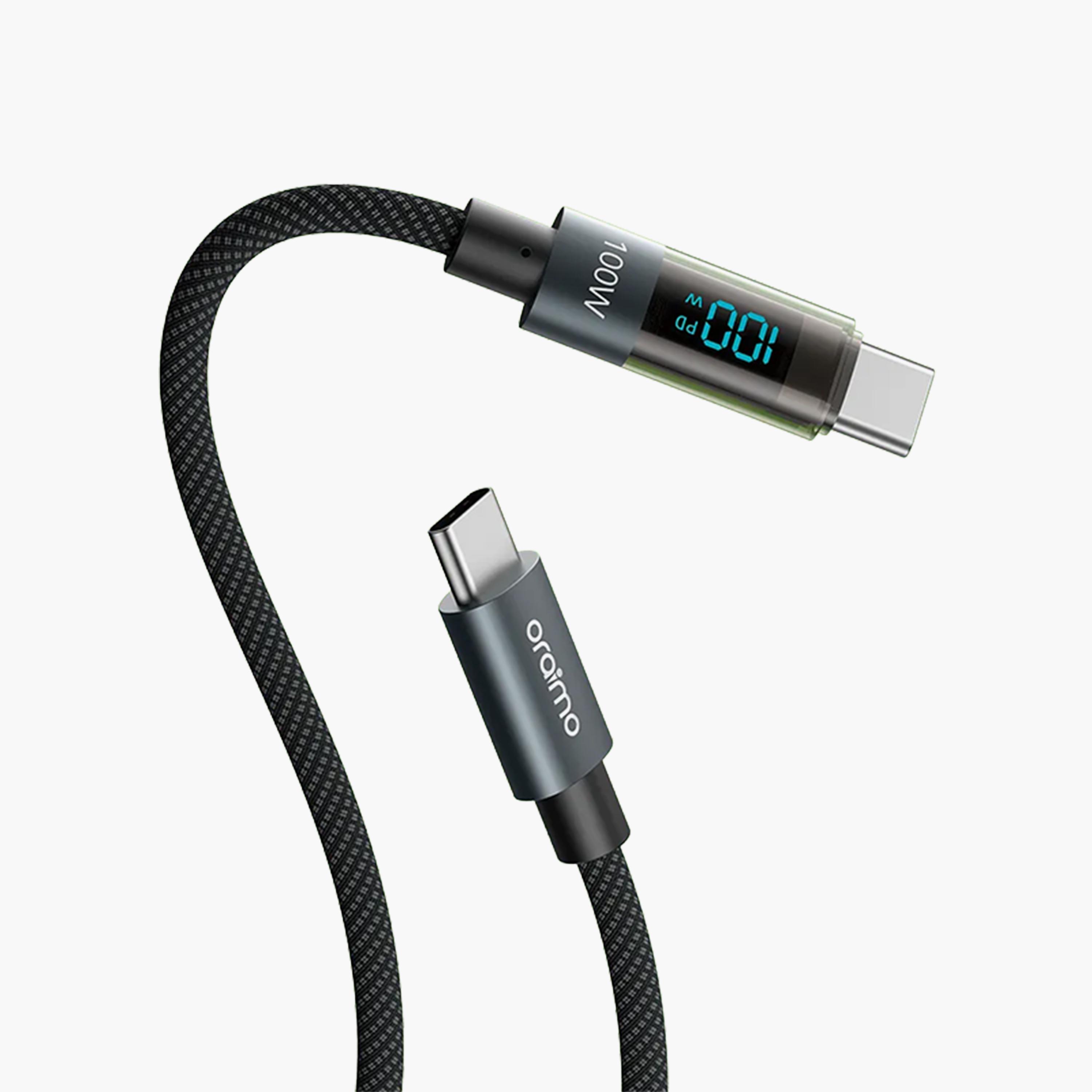 اورايمو - كابل Digline USB-C إلى USB-C 1.2 متر مع شاشة عرض قدرة 100 واط - أسود-electronics-accessories-mobileaccesories-image-1