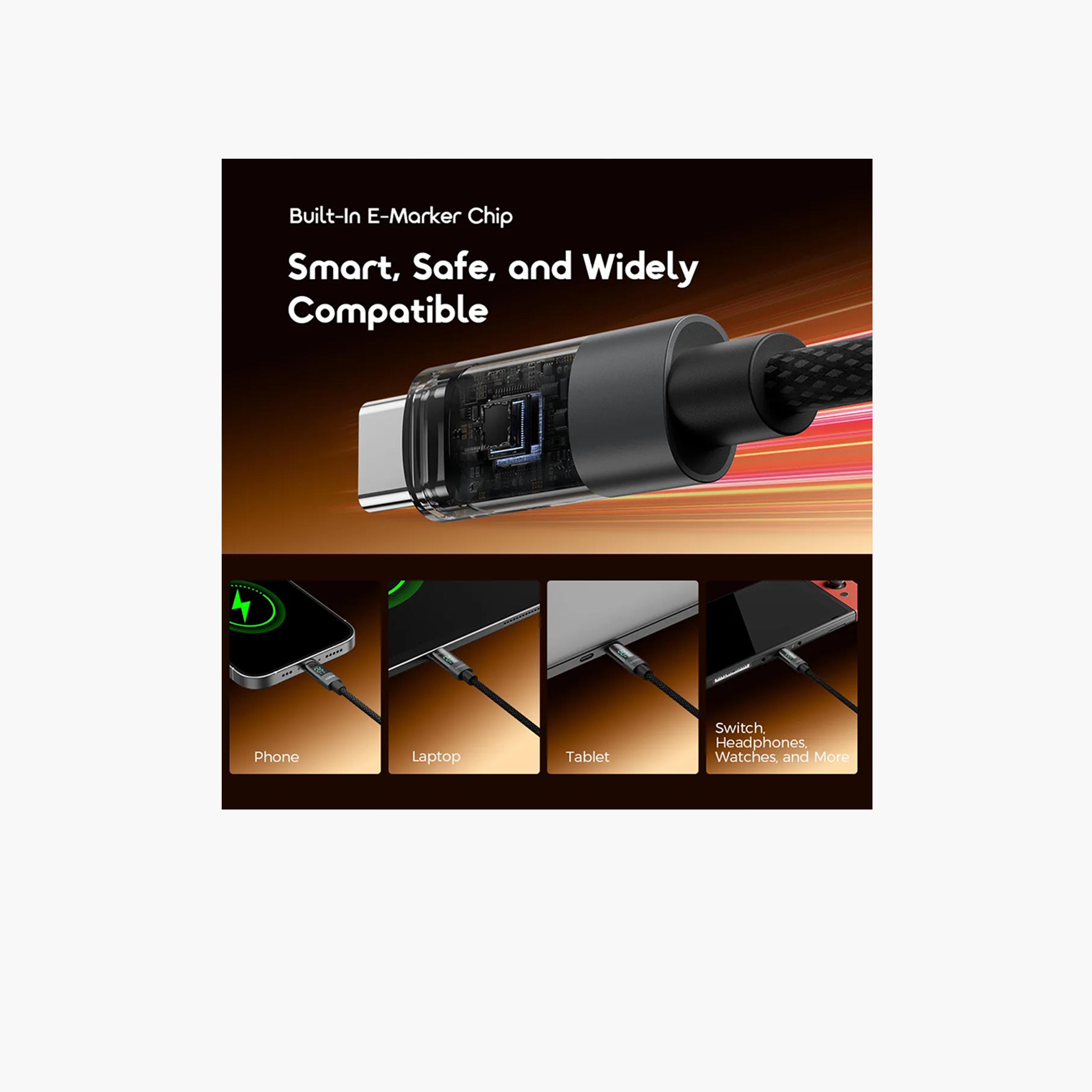 اورايمو - كابل Digline USB-C إلى USB-C 1.2 متر مع شاشة عرض قدرة 100 واط - أسود-electronics-accessories-mobileaccesories-image-4