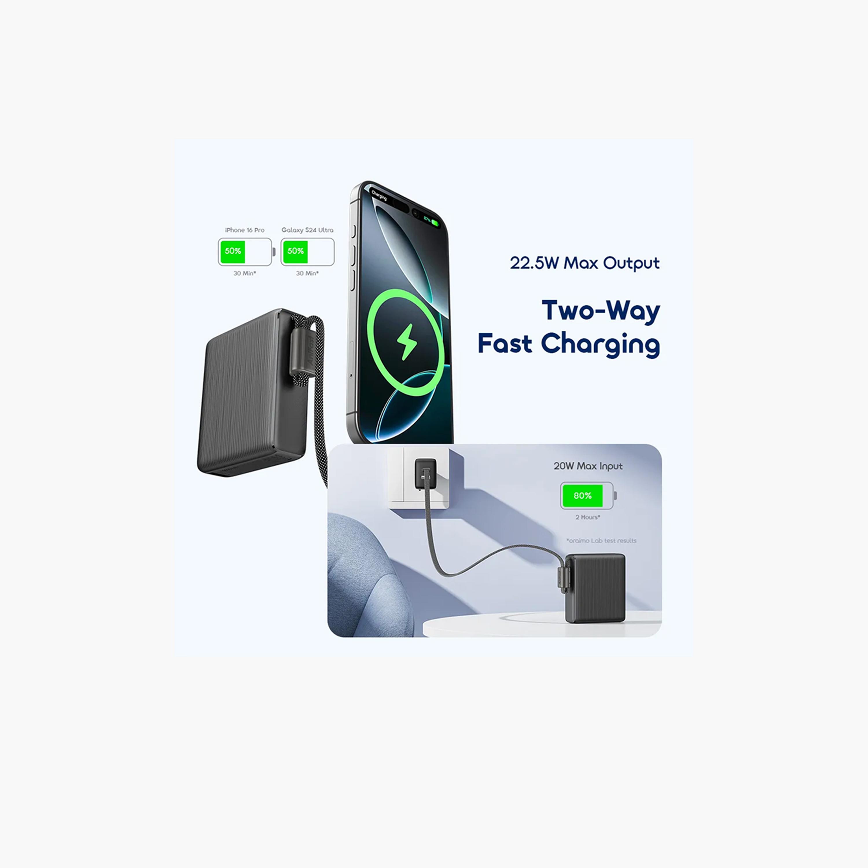 Oraimo PowerNova L11 Power Bank with USB-C and USB Ports, Built-in USB-C Cable 10000mAh 22.5W - Black-electronics-accessories-mobileaccesories-image-4