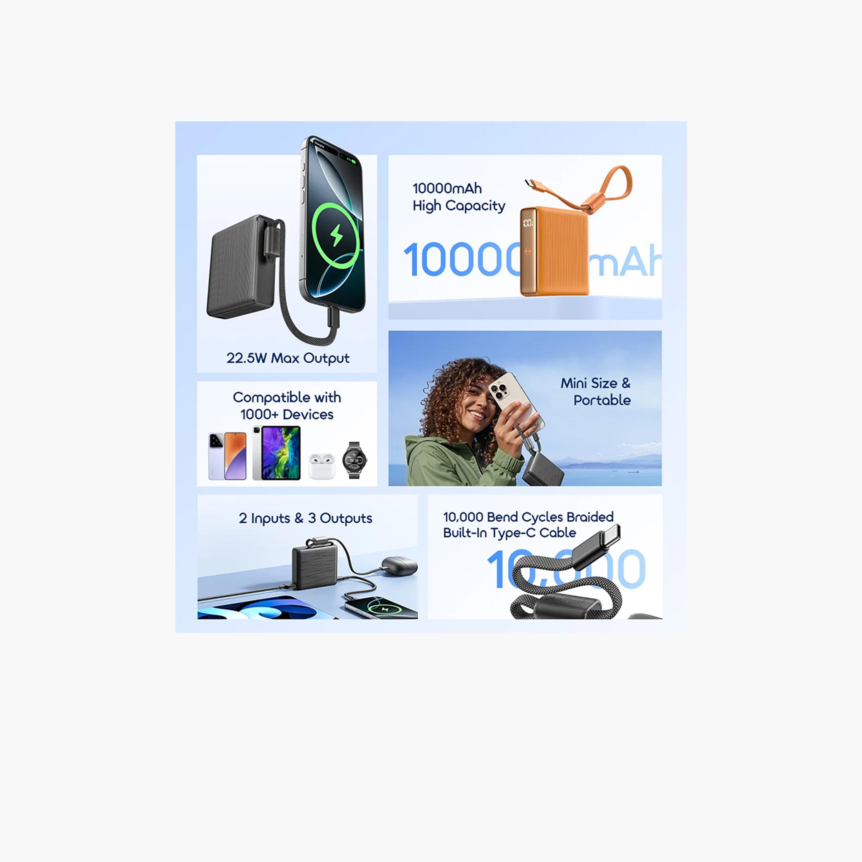 Oraimo PowerNova L11 Power Bank with USB-C and USB Ports, Built-in USB-C Cable 10000mAh 22.5W - Black-electronics-accessories-mobileaccesories-image-5